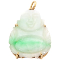 14 Karat Gold Carved Jade Buddha Charm Pendant