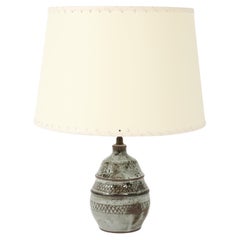 Green Incised Ceramic Lamp, Denmark 1960
s