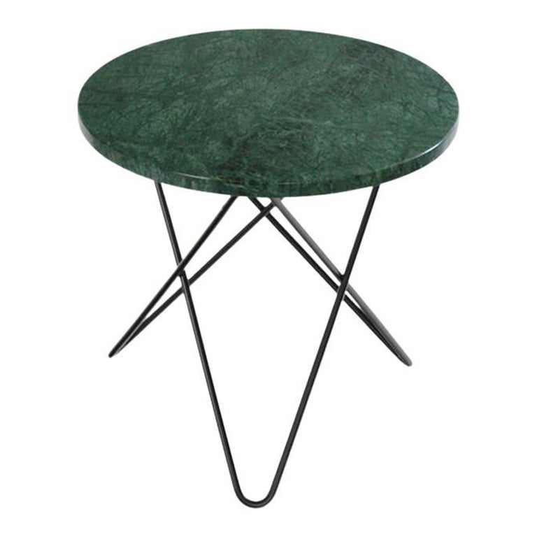 Mini tavolo O in marmo verde Indio e acciaio nero di OxDenmarq