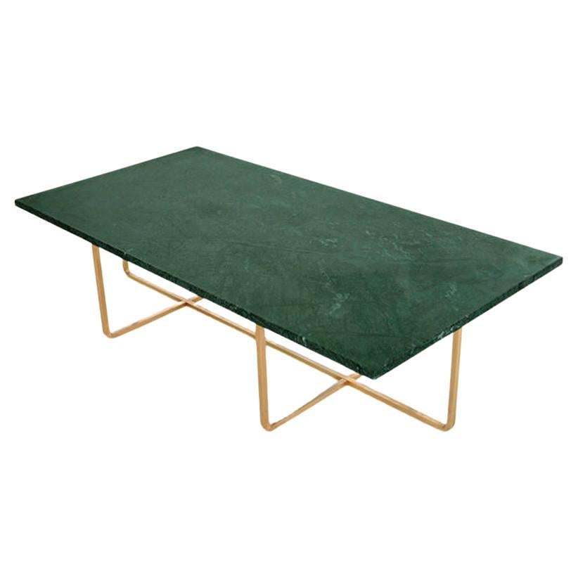 Grande table Ninety en marbre vert indio et laiton d'OxDenmarq