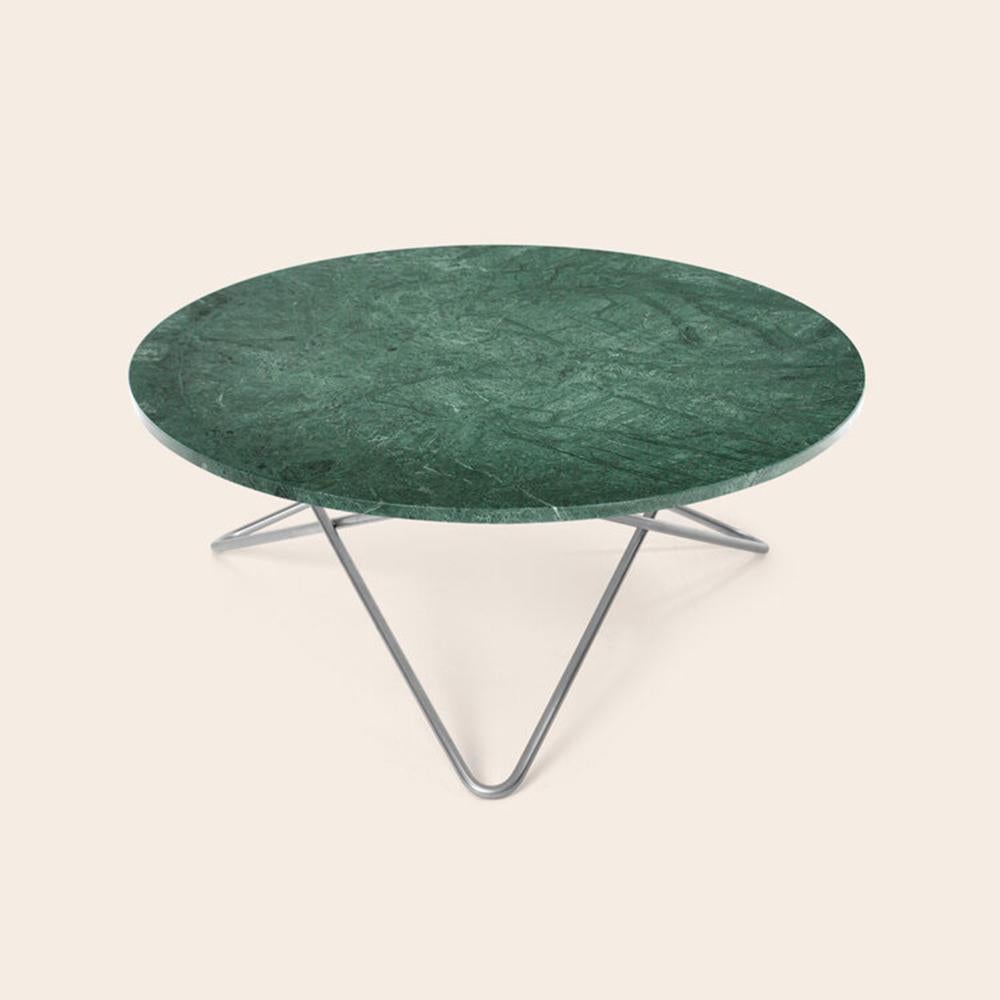 Green Indio Marble and Steel Large O Table by OxDenmarq
Dimensions: D 100 x H 40 cm
Materials: Steel, Green Indio Marble
Available in other size. Different top and frame options available,

OX DENMARQ is a Danish design brand aspiring to make