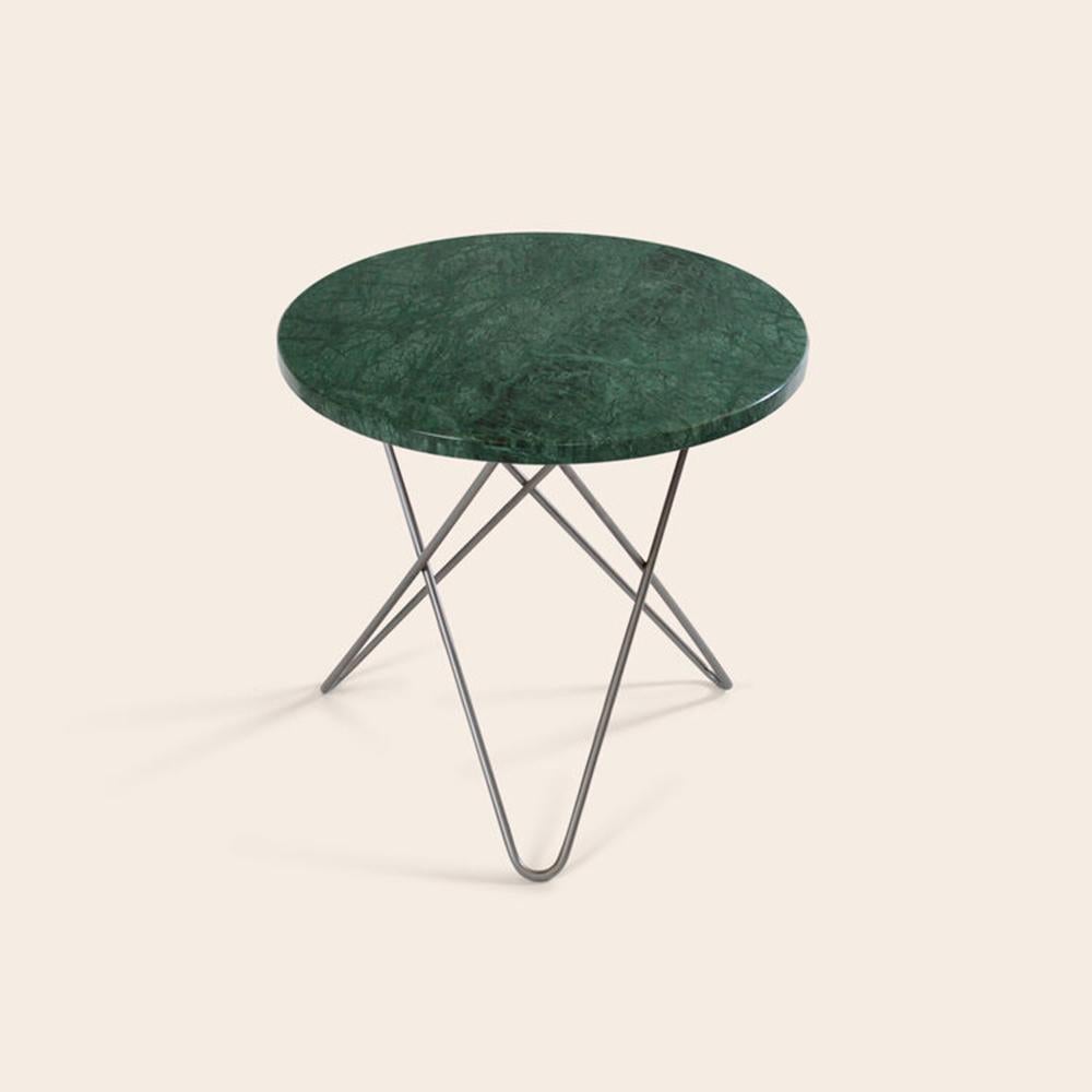 Green Indio Marble and Steel Mini O Table by OxDenmarq
Dimensions: D 40 x H 37 cm
Materials: Steel, Green Indio Marble
Also Available: Different top and frame options available,

OX DENMARQ is a Danish design brand aspiring to make beautiful