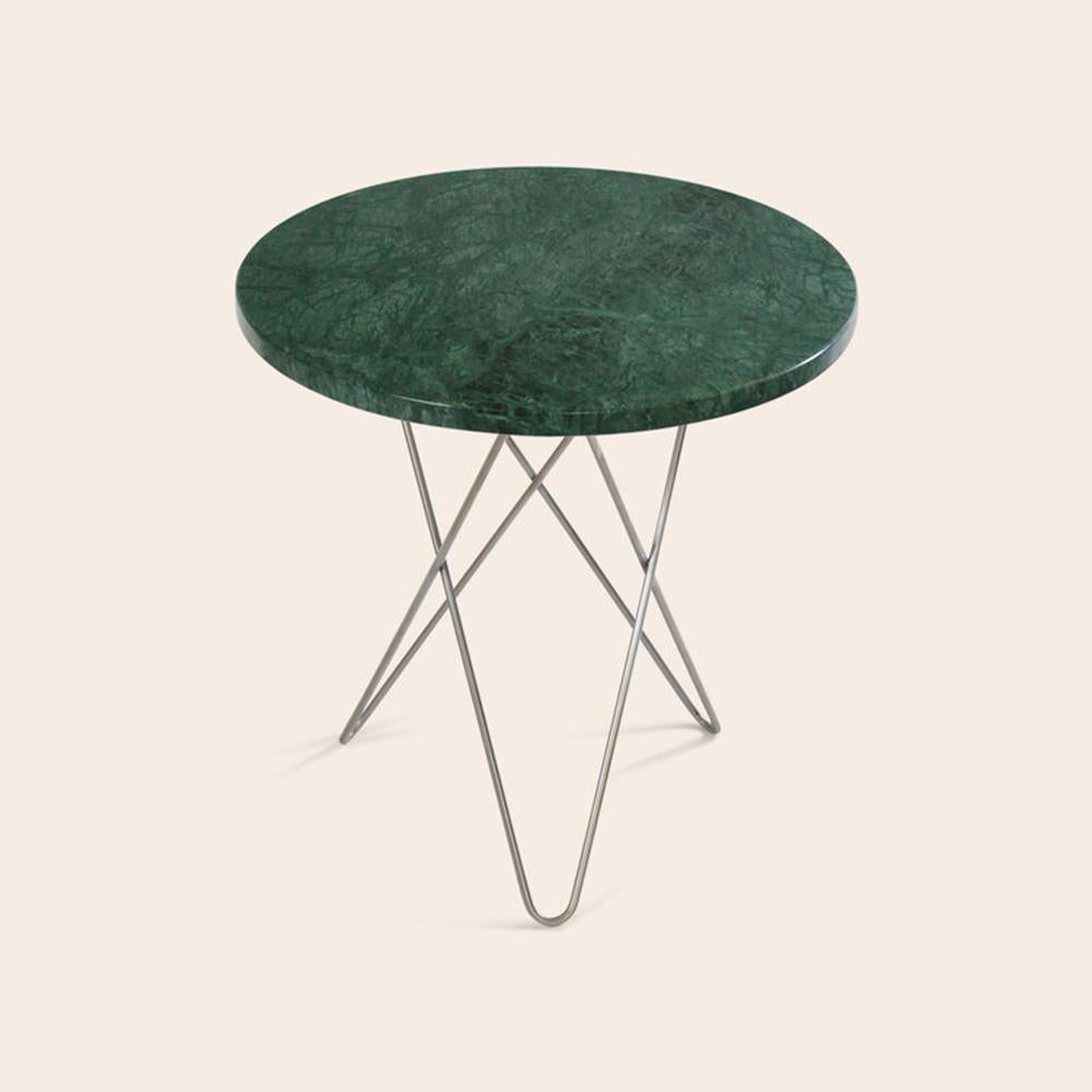 Green Indio marble and steel tall mini O table by OxDenmarq
Dimensions: D 50 x H 50 cm
Materials: Steel, Green Indio Marble
Also Available: Different top and frame options available.

OX DENMARQ is a Danish design brand aspiring to make