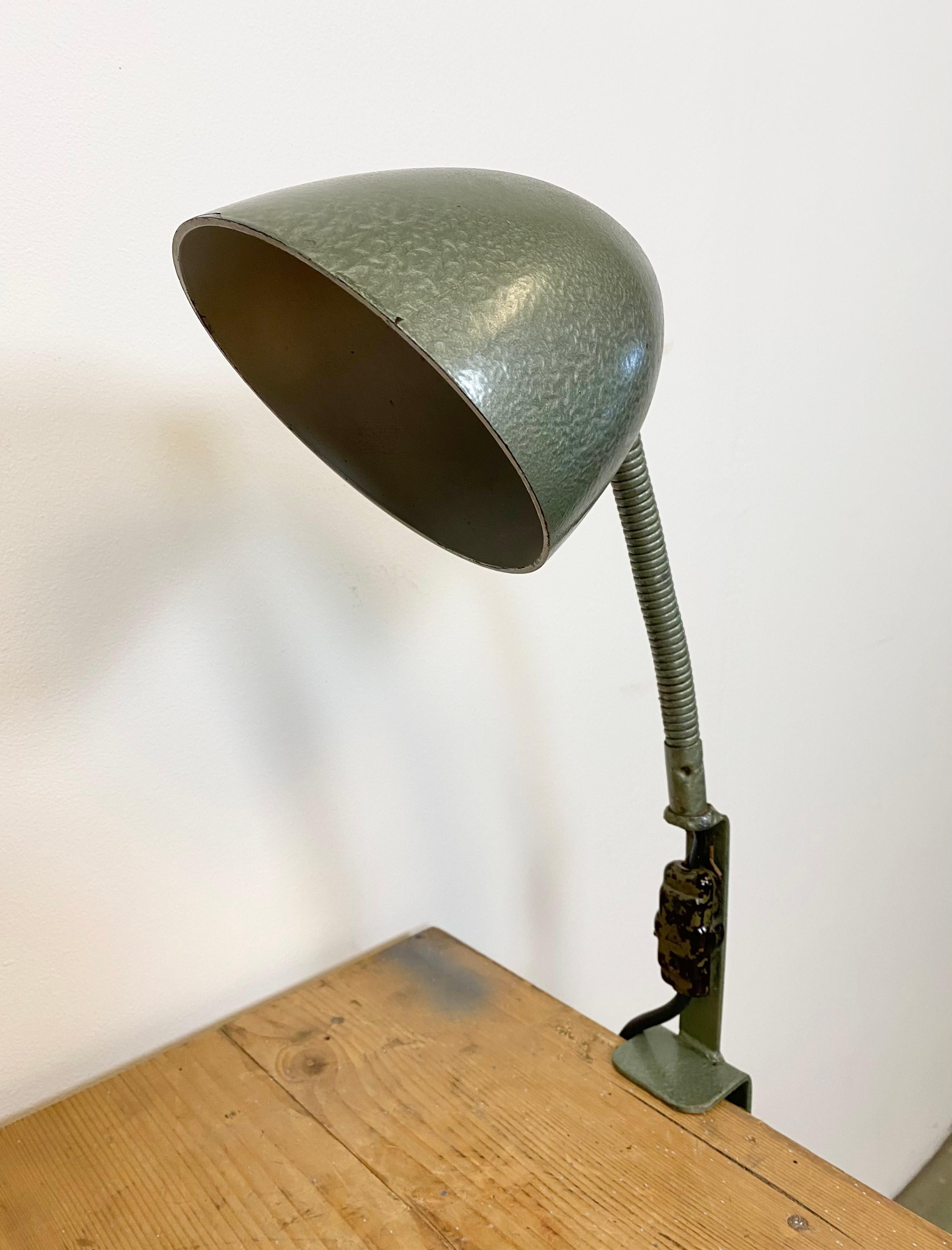 Czech Green Industrial Bakelite Gooseneck Table Lamp, 1960s For Sale