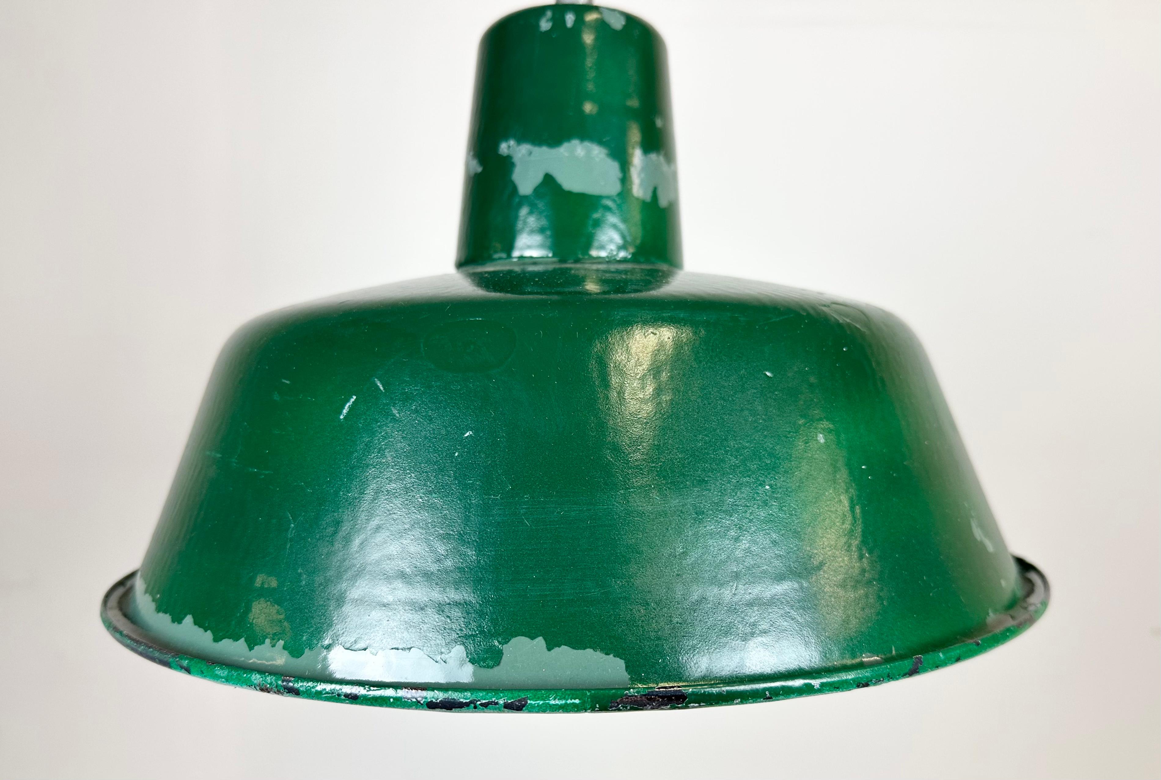 Lacquered Green Industrial Factory Pendant Lamp, 1960s For Sale