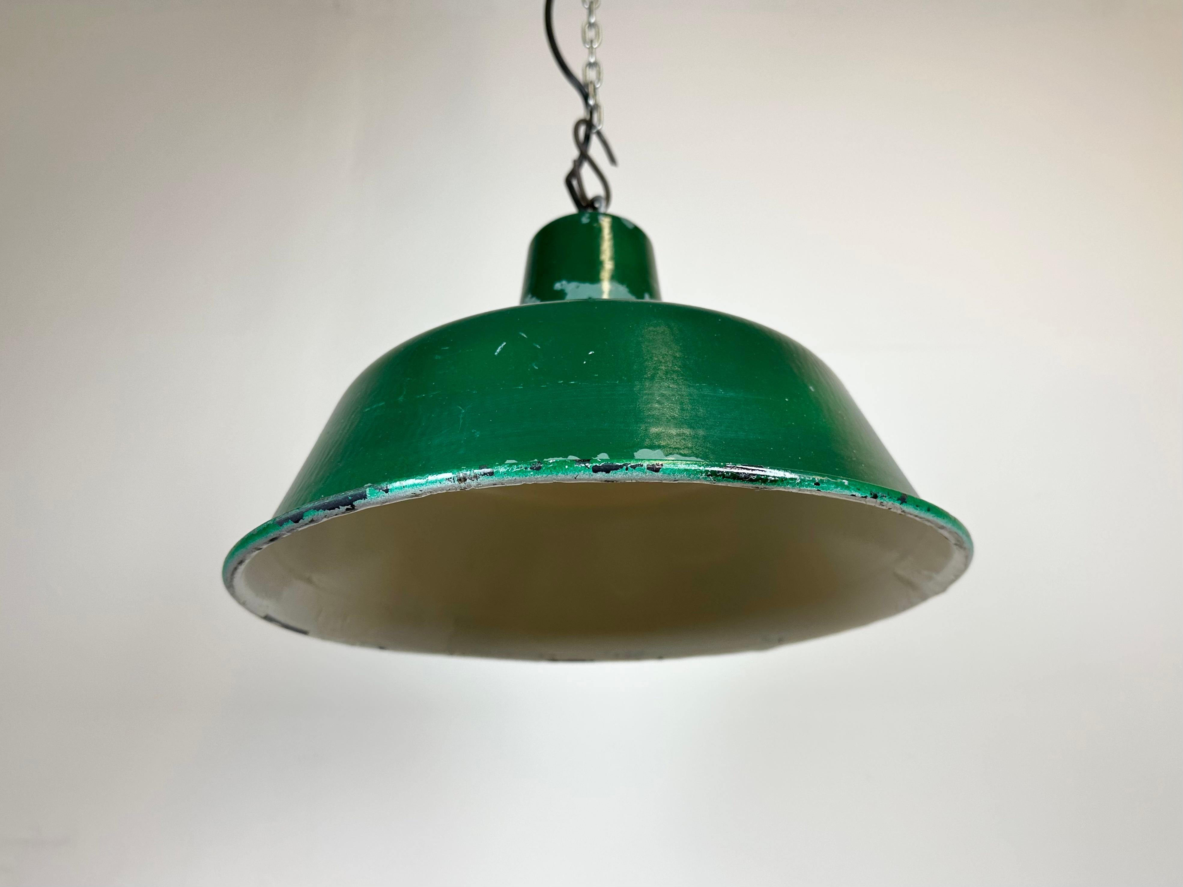 Iron Green Industrial Factory Pendant Lamp, 1960s For Sale