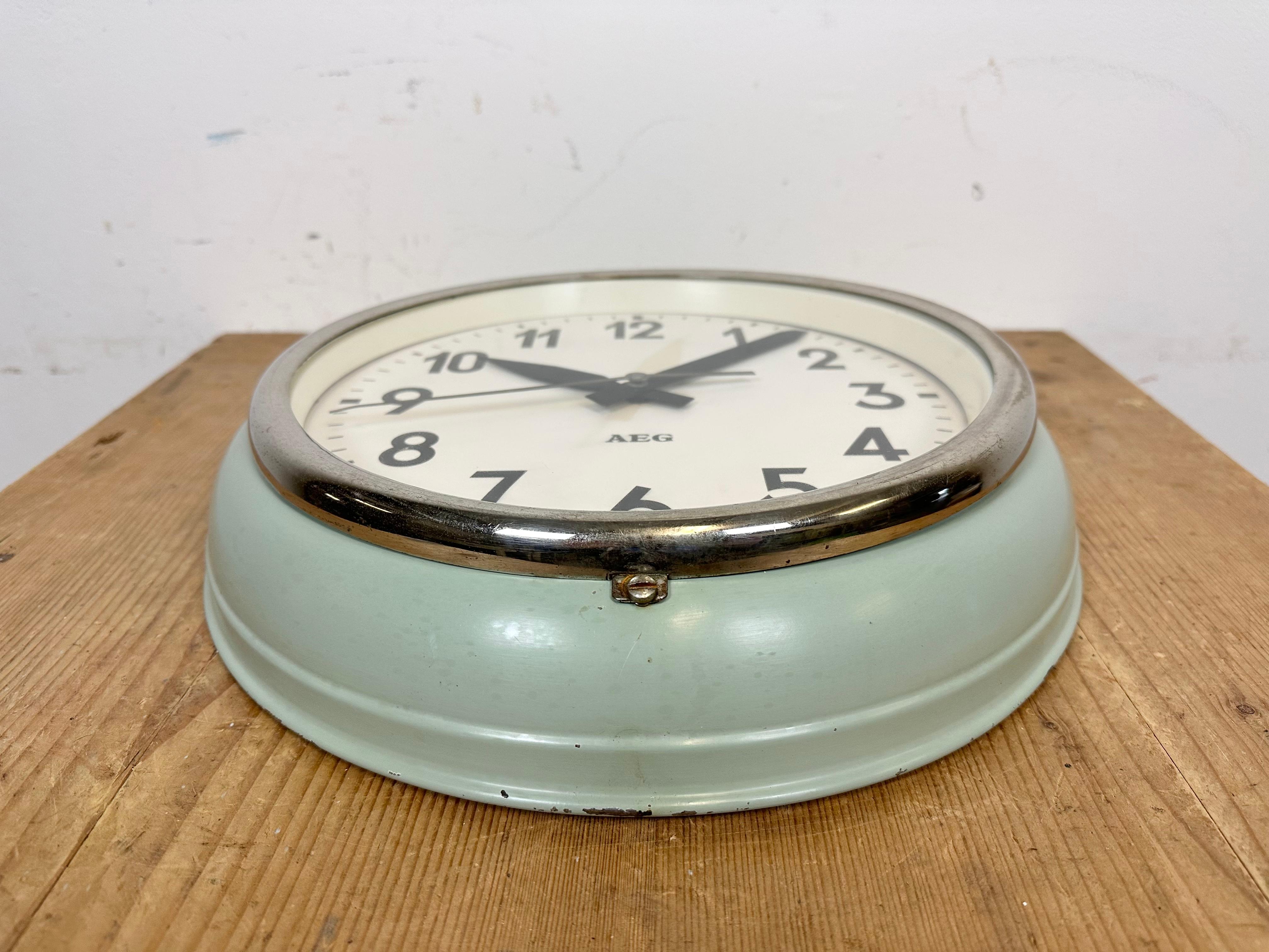 Green Industrial Factory Wall Clock from AEG, 1960s 2