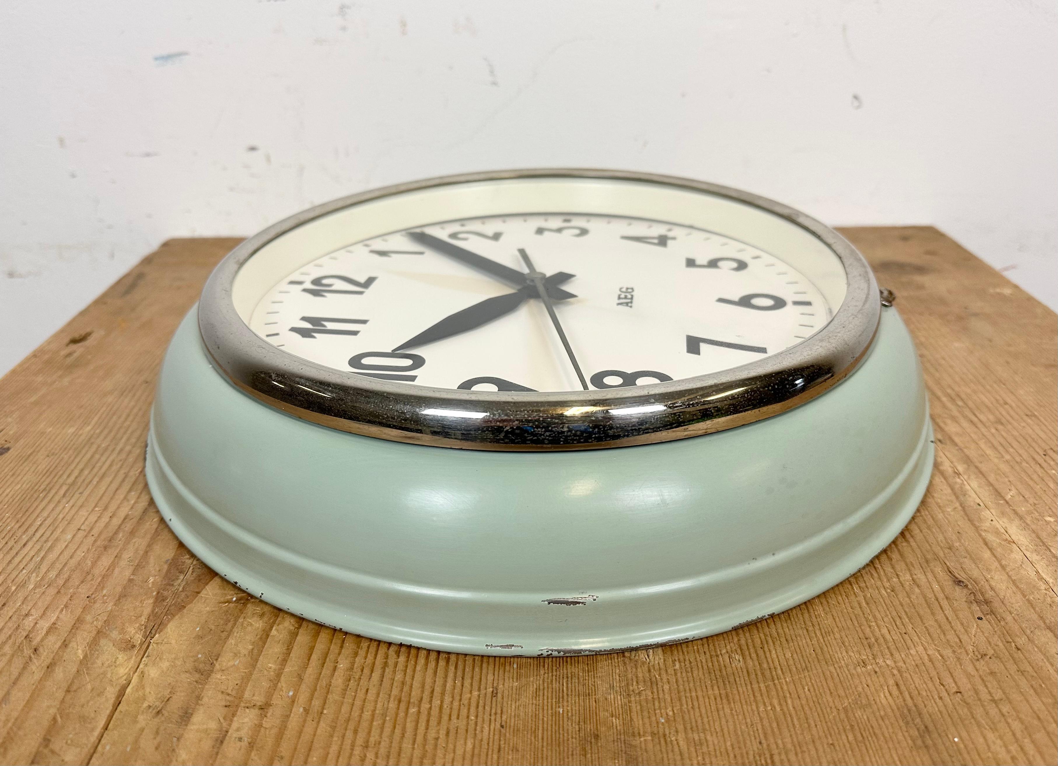 Green Industrial Factory Wall Clock from AEG, 1960s 3