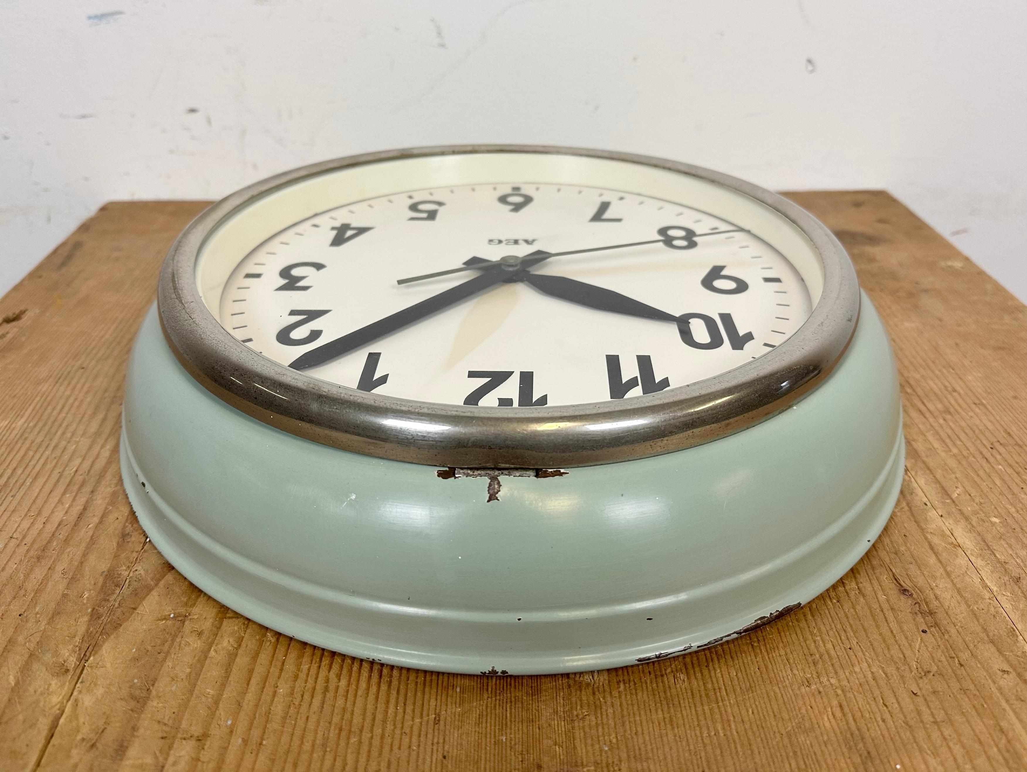 Green Industrial Factory Wall Clock from AEG, 1960s 4