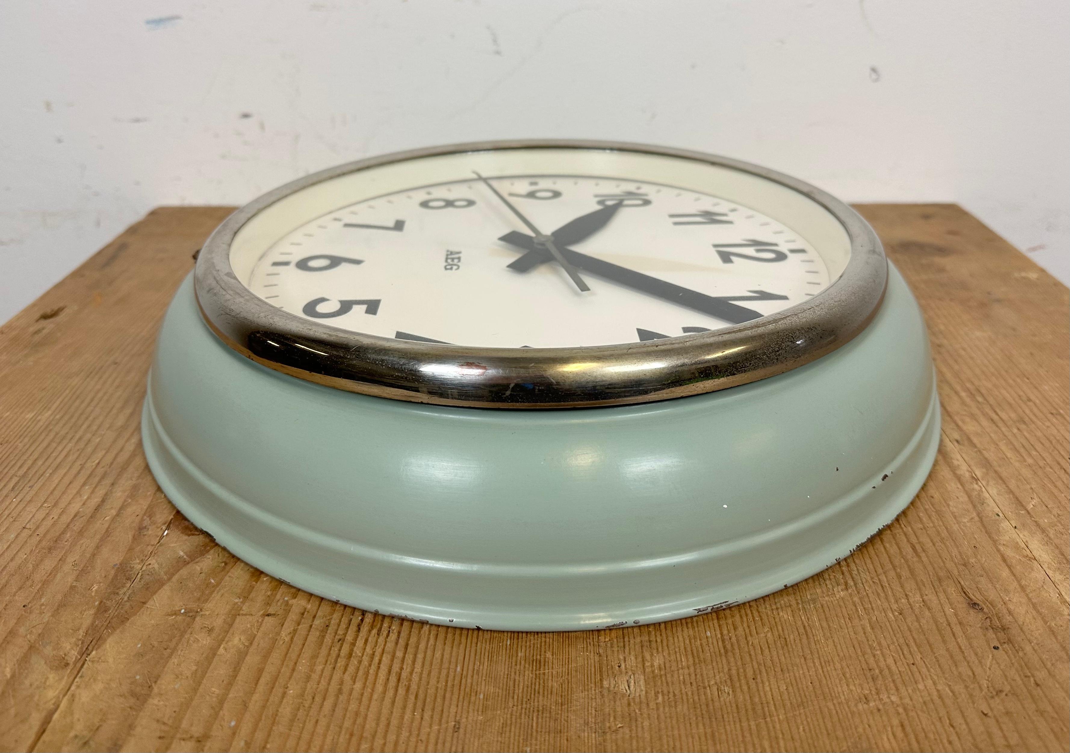 Green Industrial Factory Wall Clock from AEG, 1960s 5