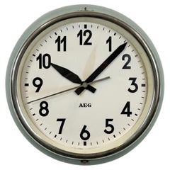 Green Industrial Factory Wall Clock from AEG, 1960s