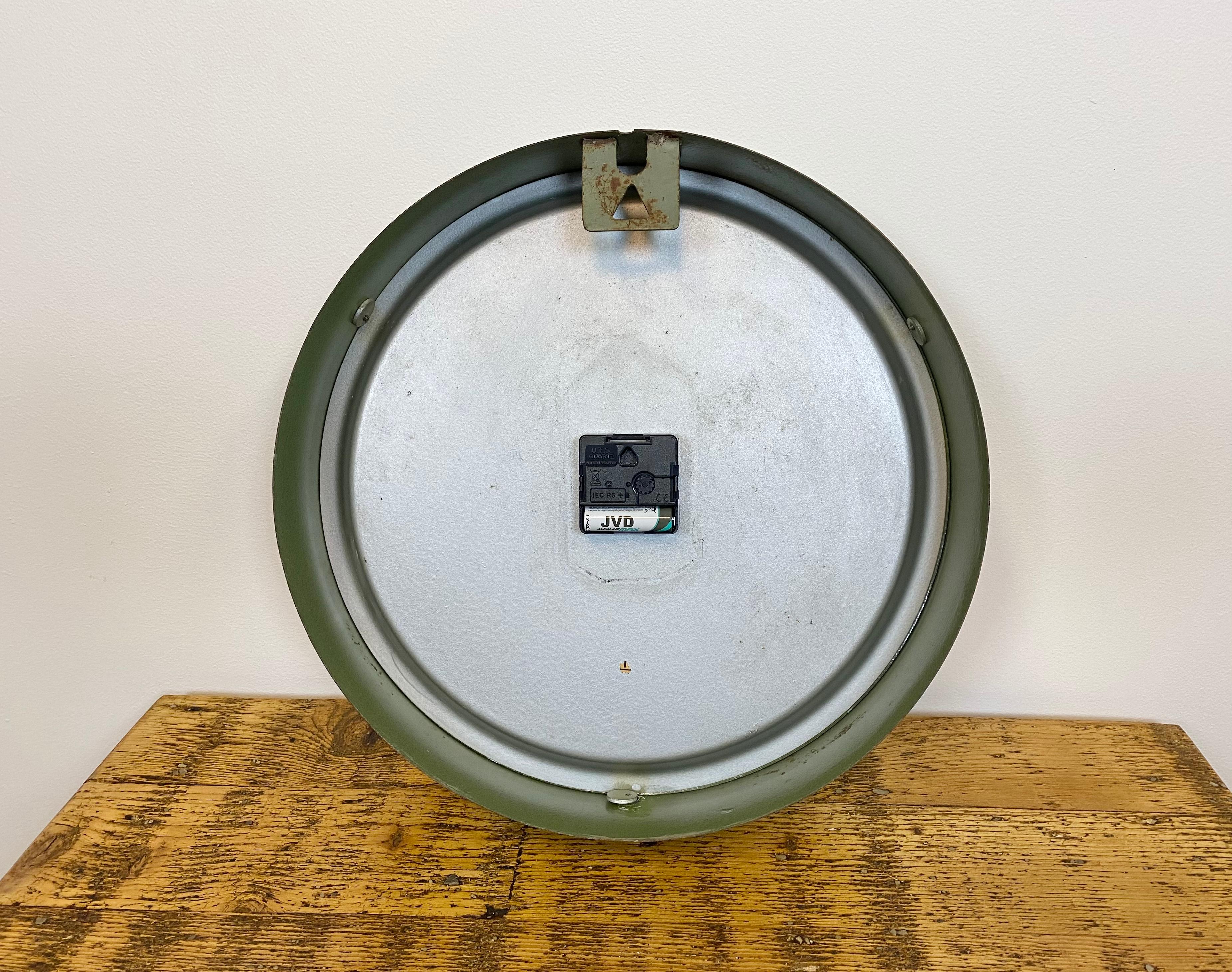 Green Industrial Factory Wall Clock from Elfema, 1960s 5