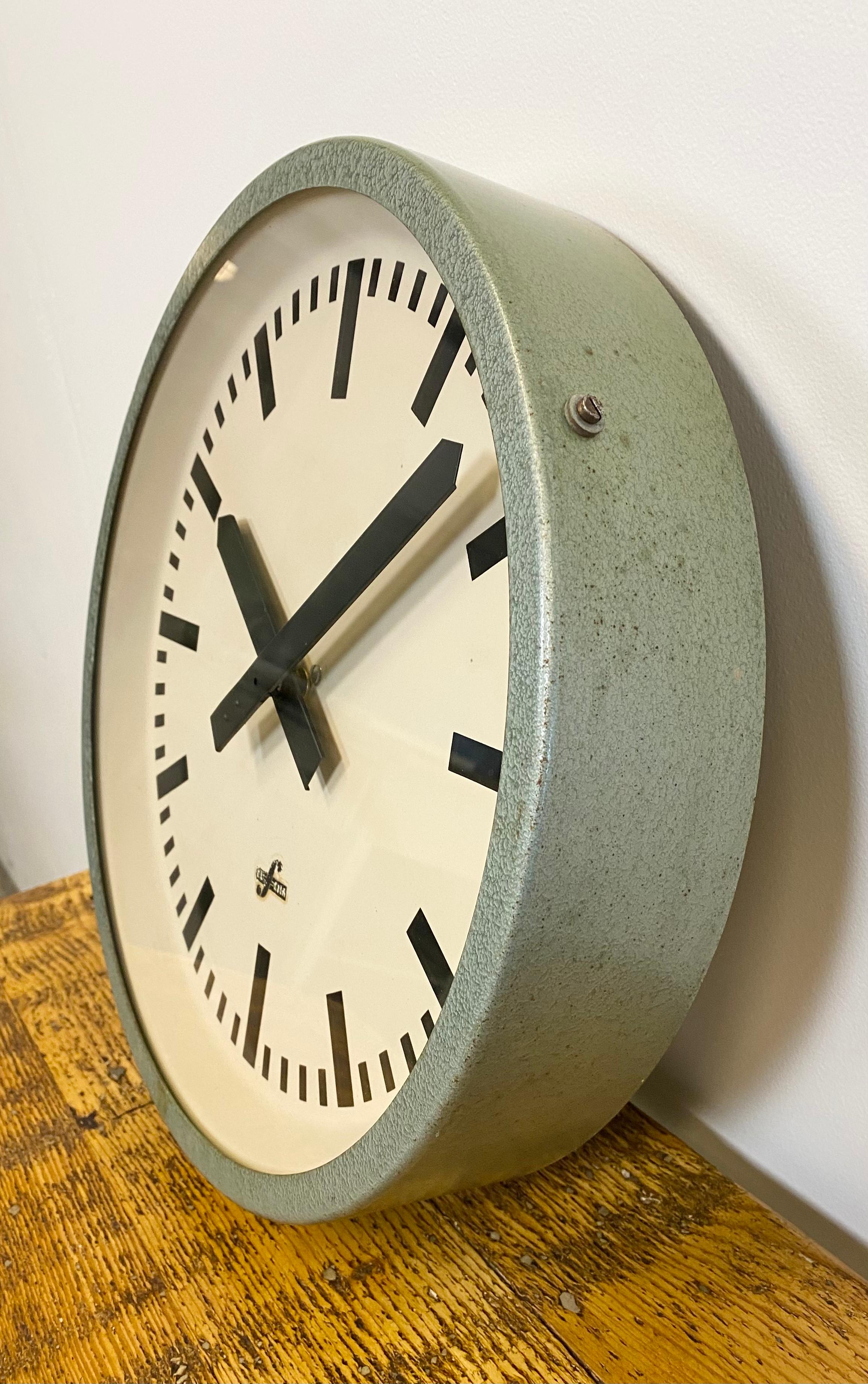 German Green Industrial Factory Wall Clock from Elfema, 1960s