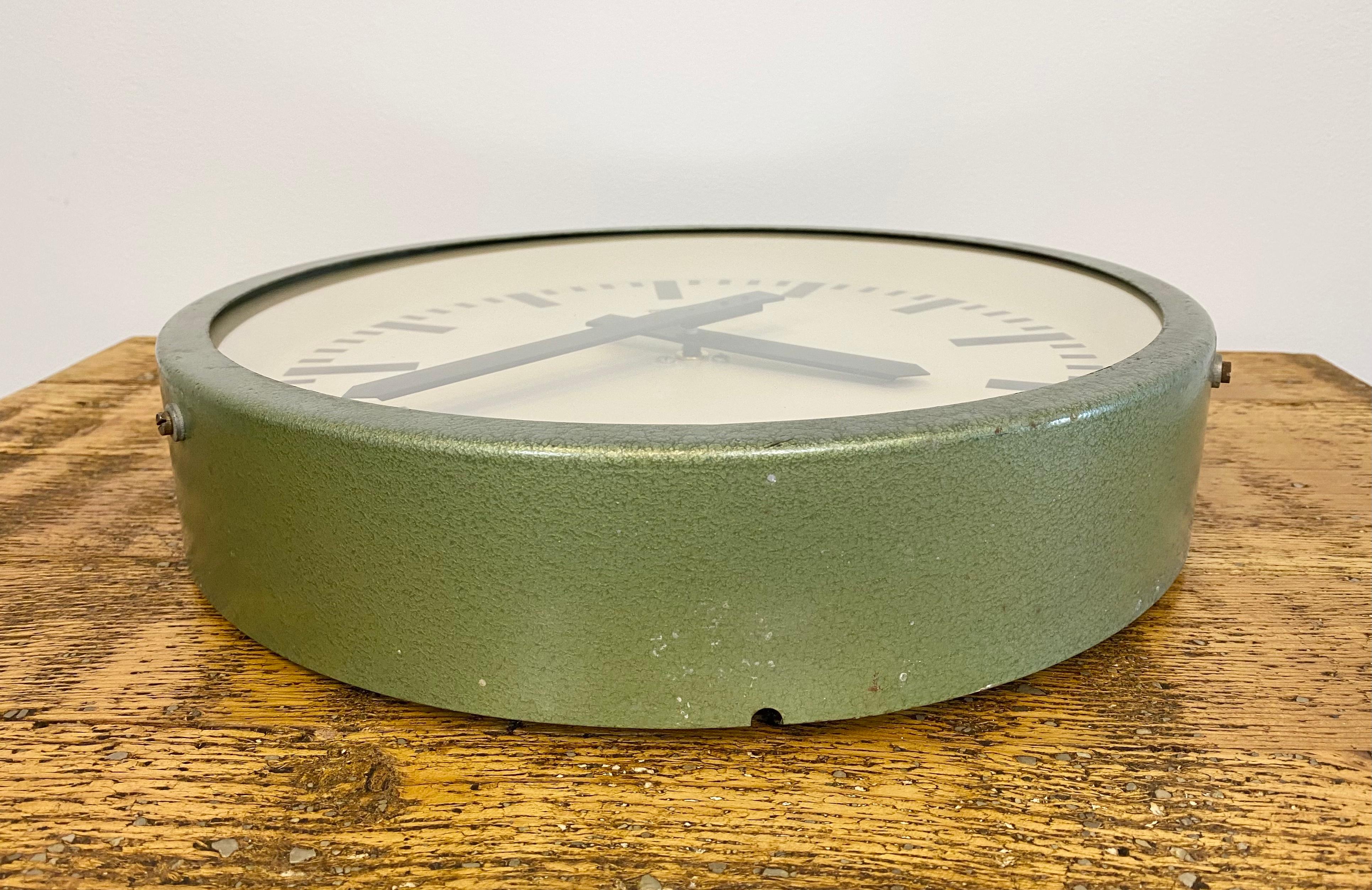 Green Industrial Factory Wall Clock from Elfema, 1960s 2