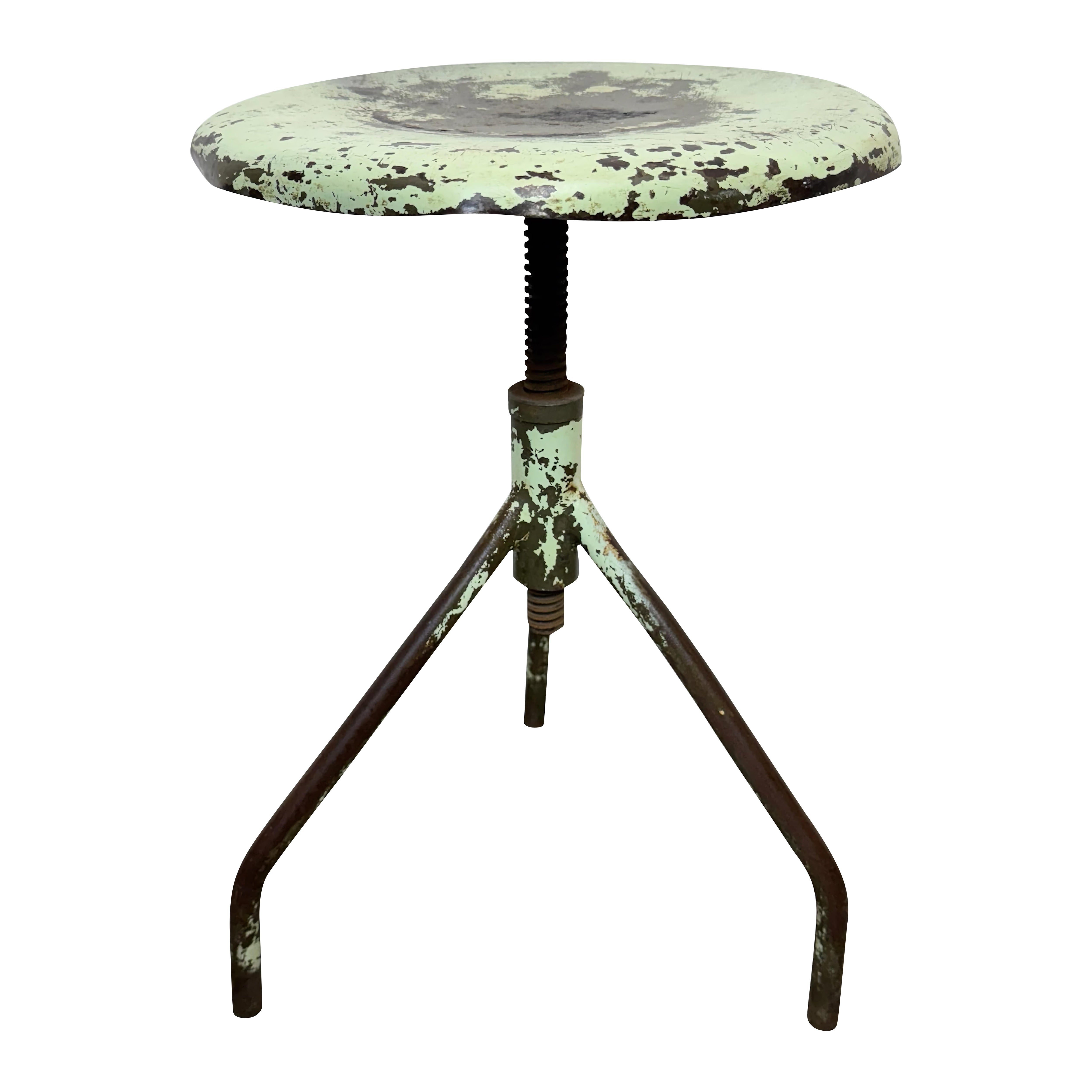 Tabouret pivotant d'atelier en fer industriel vert, années 1960