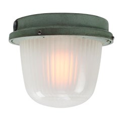 Green Industrial Metal Frosted Cut Glass Sconces by Holophane, France