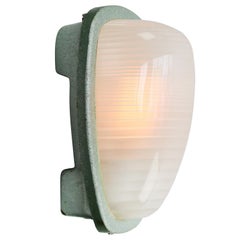 Green Industrial Metal Frosted Cut Glass Sconces by Holophane, France