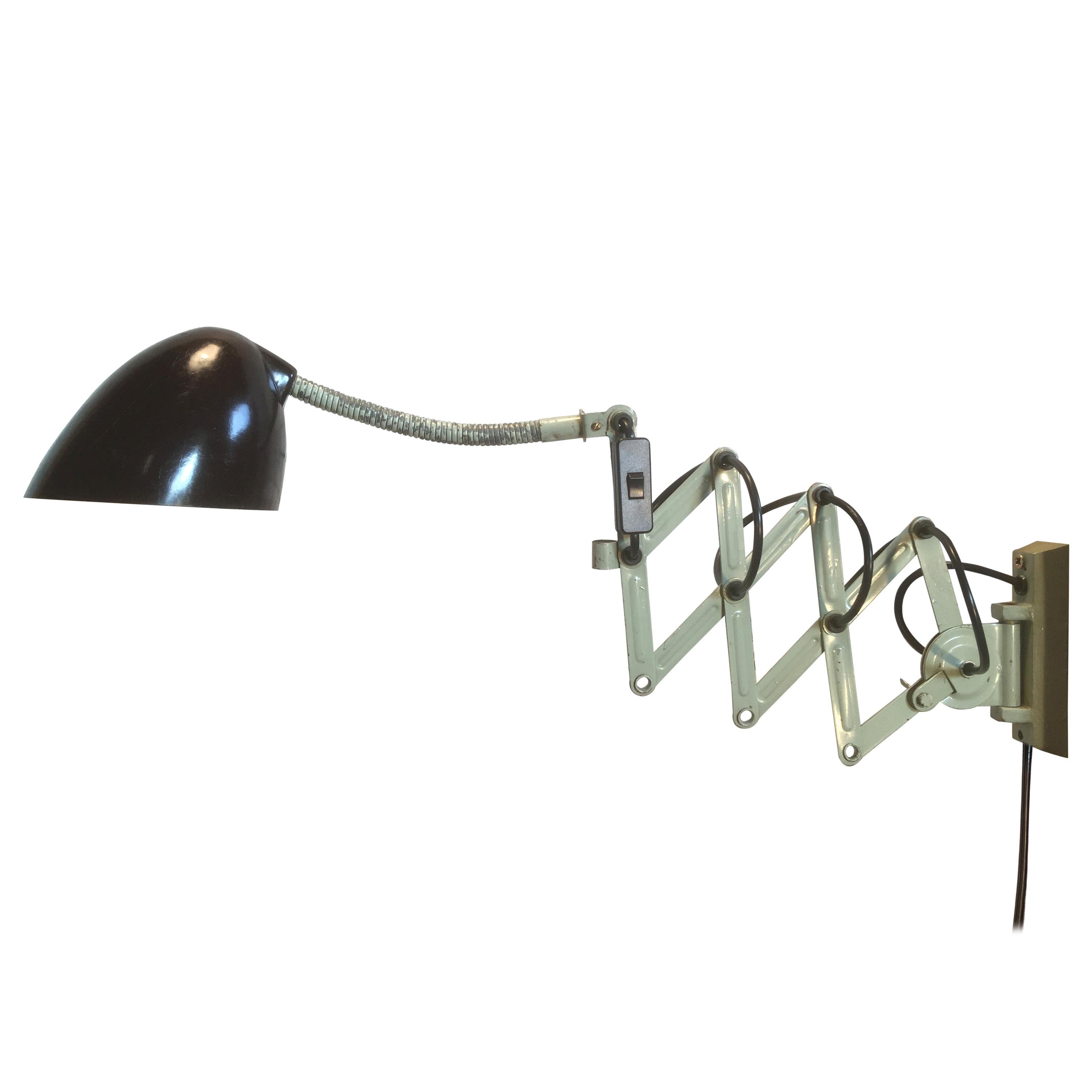 Green Industrial Scissor Wall Lamp, 1960s 
