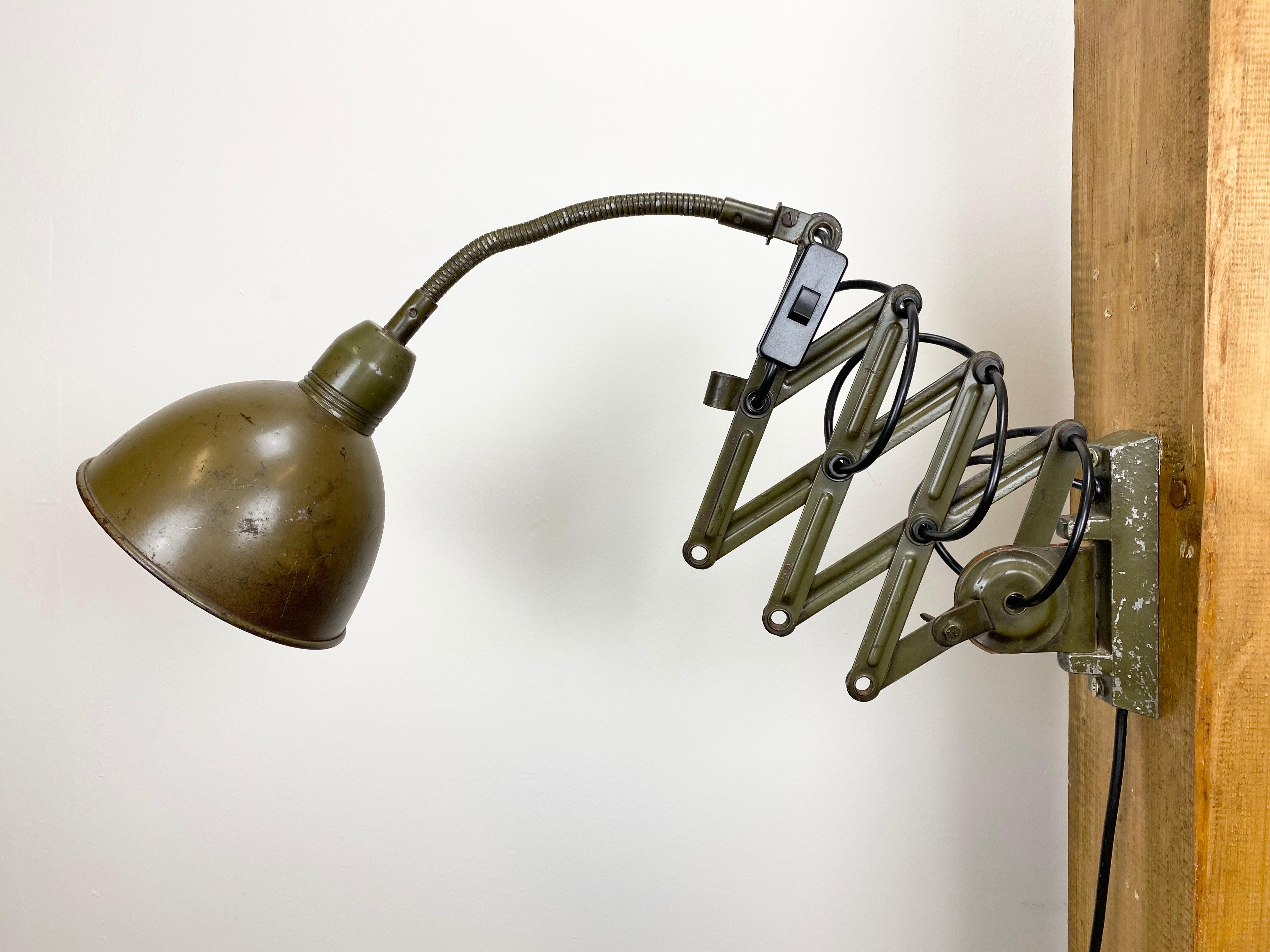 Iron Green Industrial Scissor Wall Lamp from Elektroinstala, 1960s