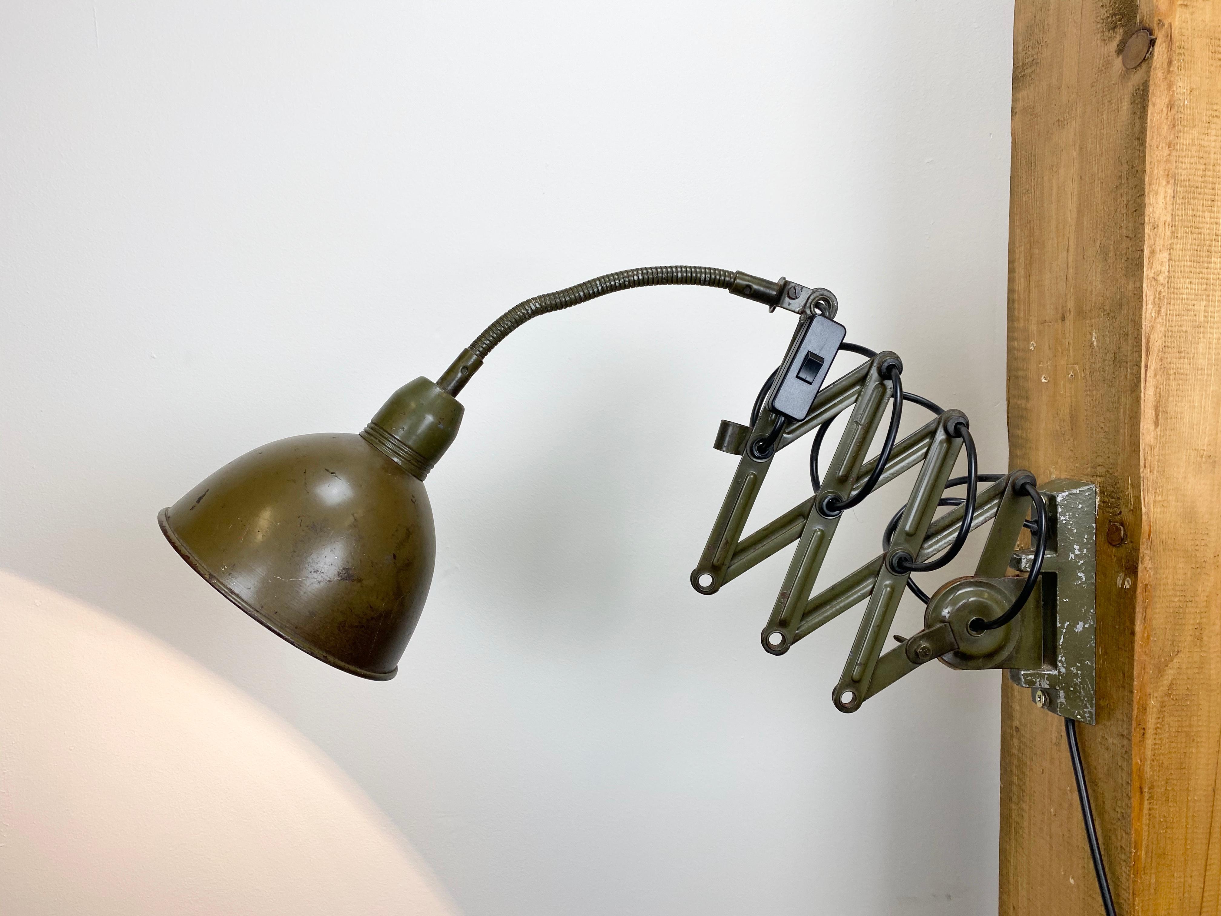 Green Industrial Scissor Wall Lamp from Elektroinstala, 1960s 1