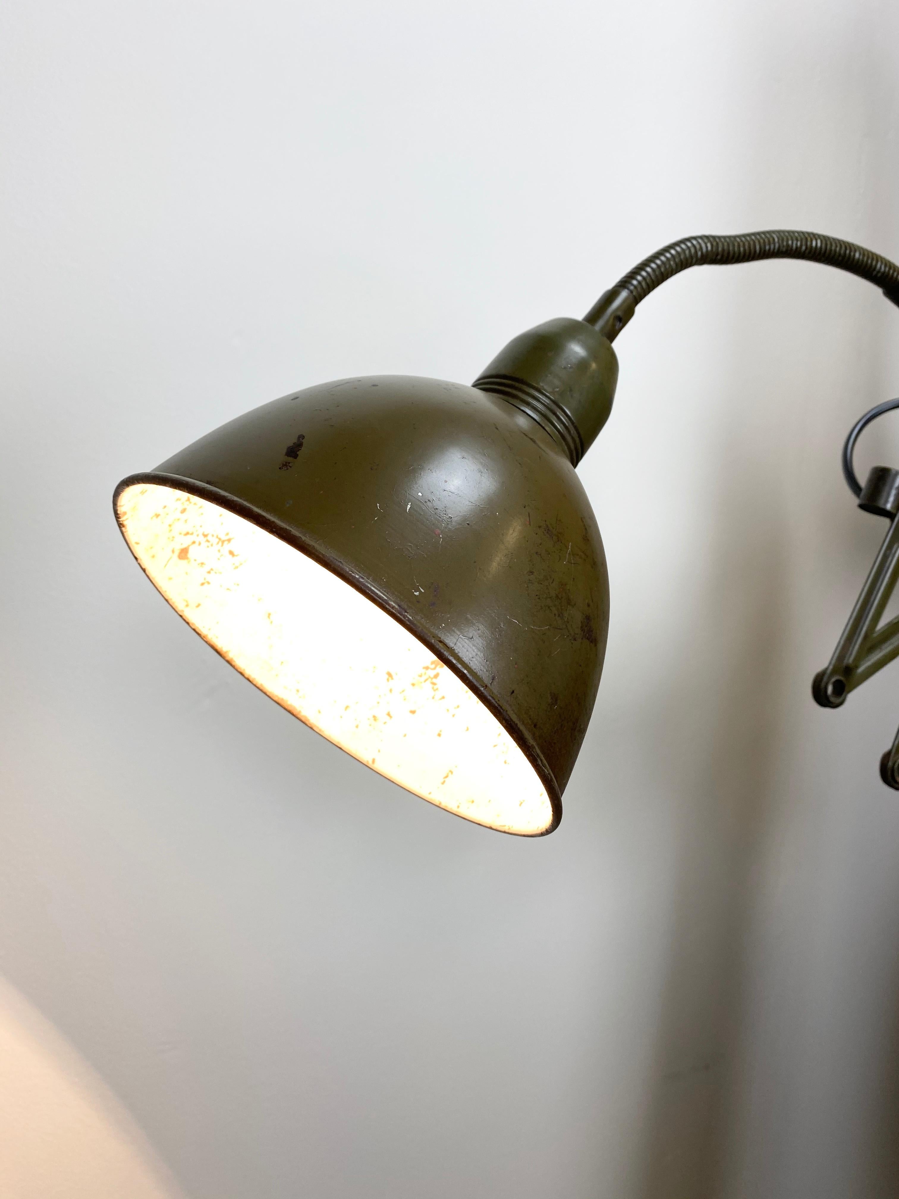 Green Industrial Scissor Wall Lamp from Elektroinstala, 1960s 2
