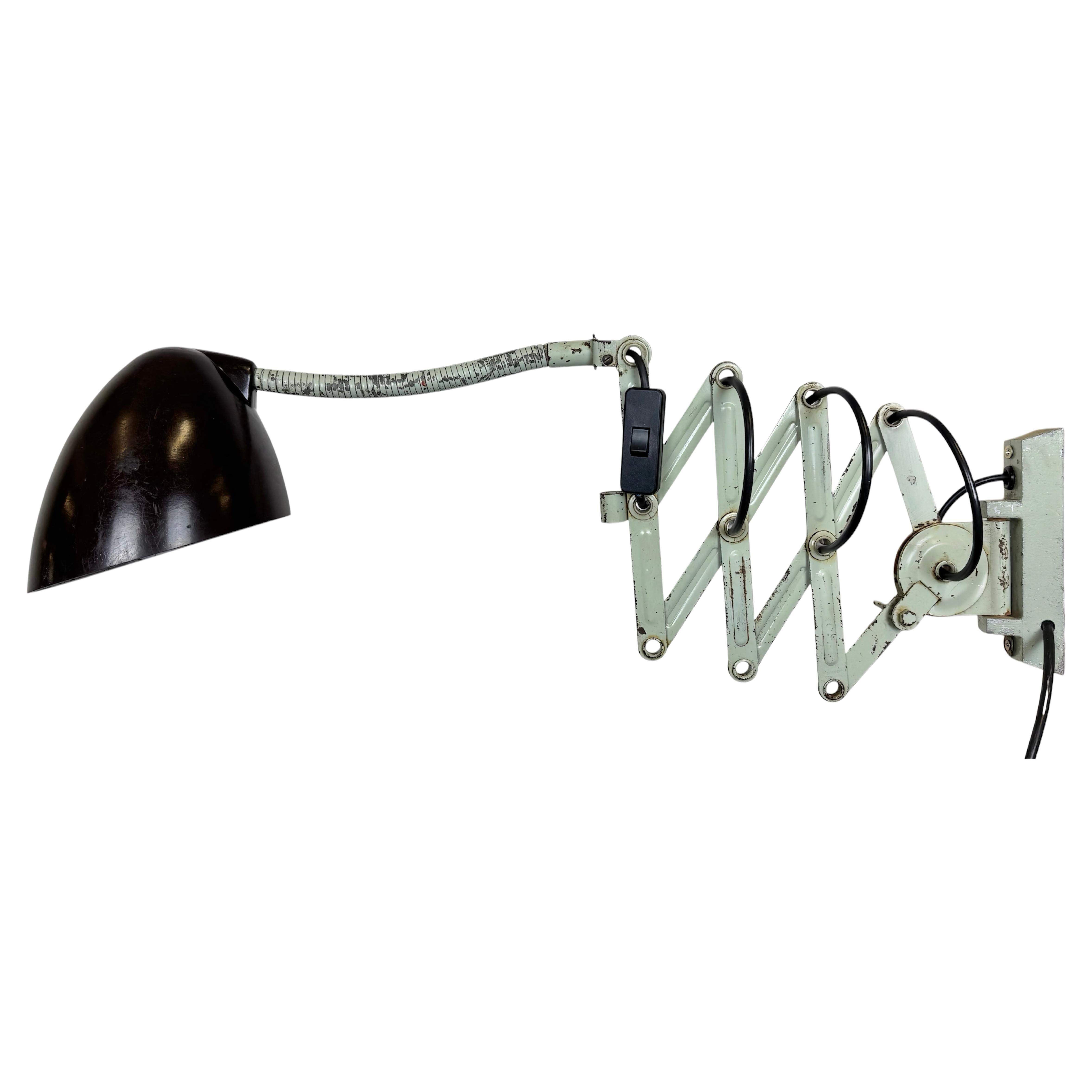 Green Industrial Scissor Wall Lamp from Elektroinstala, 1960s