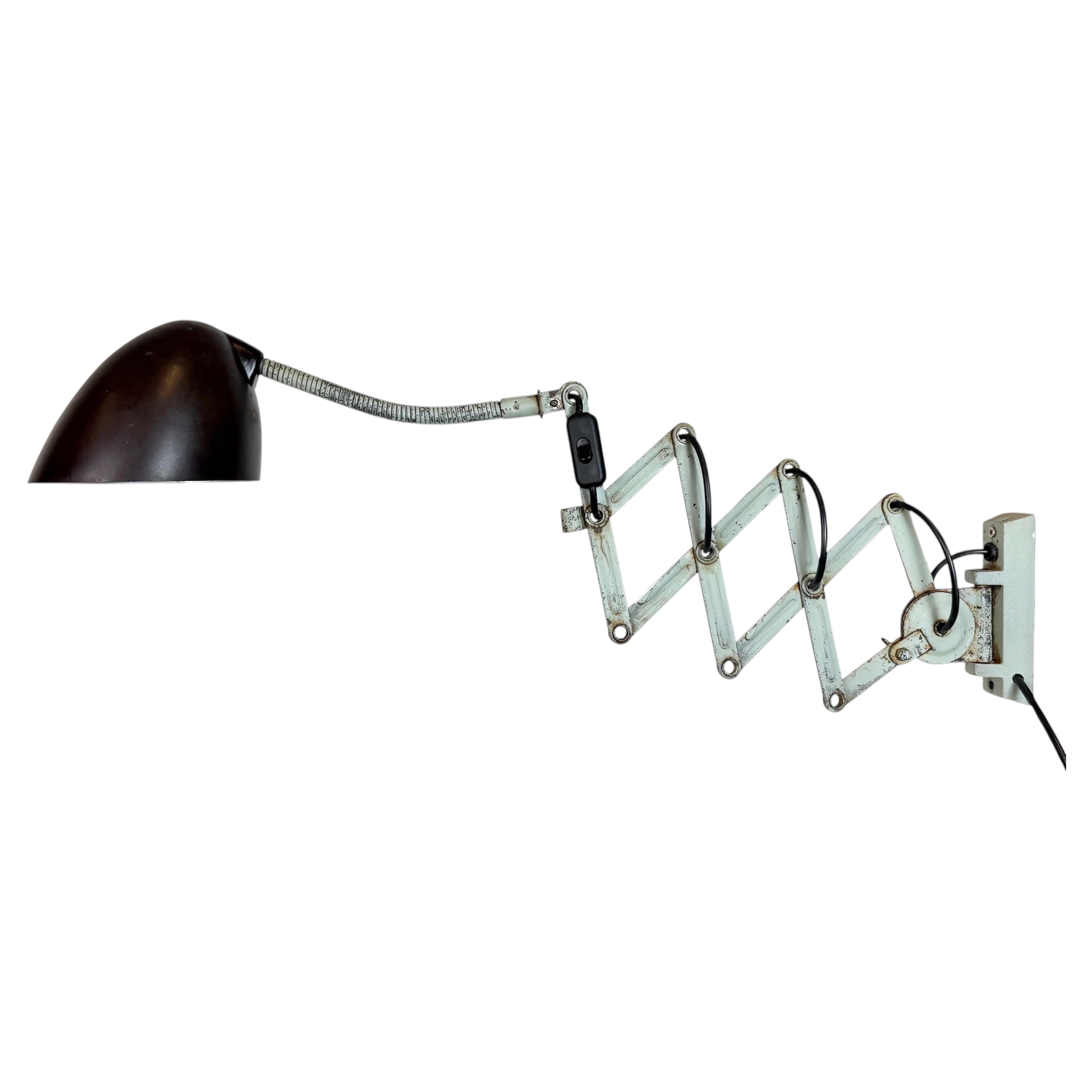 Green Industrial Scissor Wall Lamp from Elektroinstala, 1960s