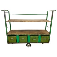 Vintage Green Industrial Shelf with Drawers on Wheels, 1960s