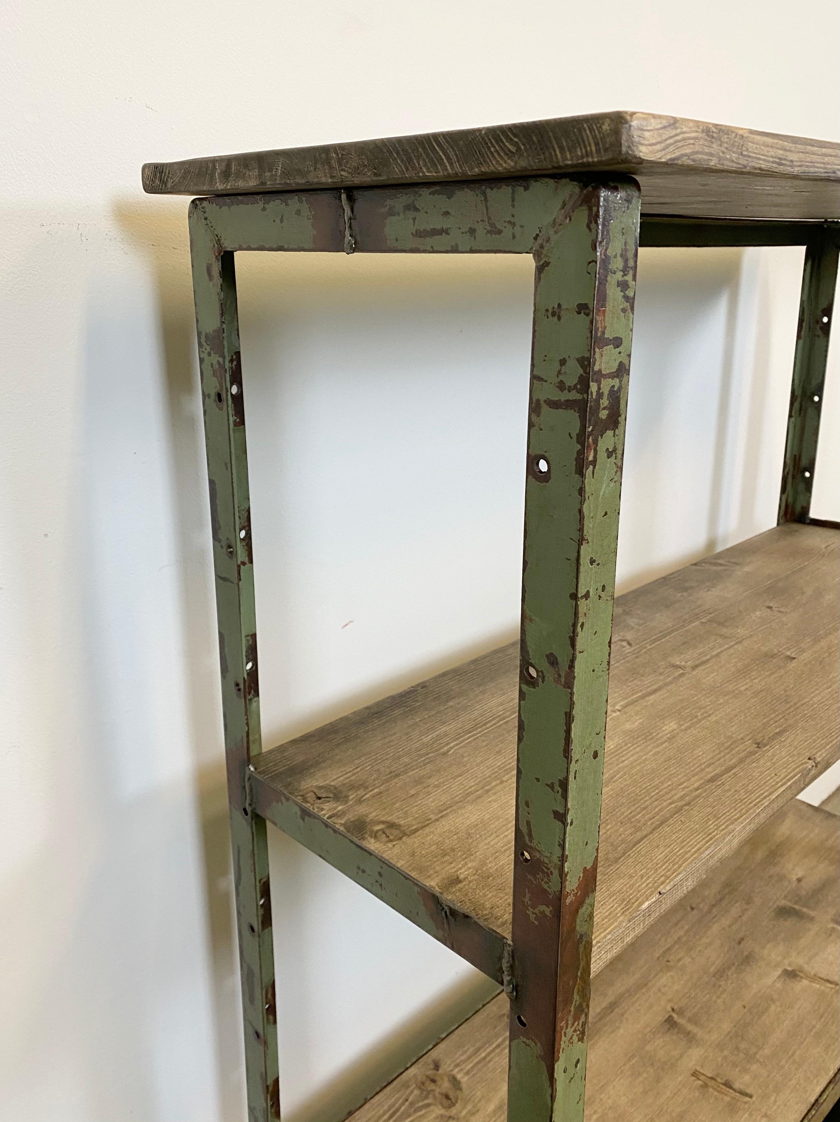 Iron Green Industrial Shelf with Wheels, 1960s