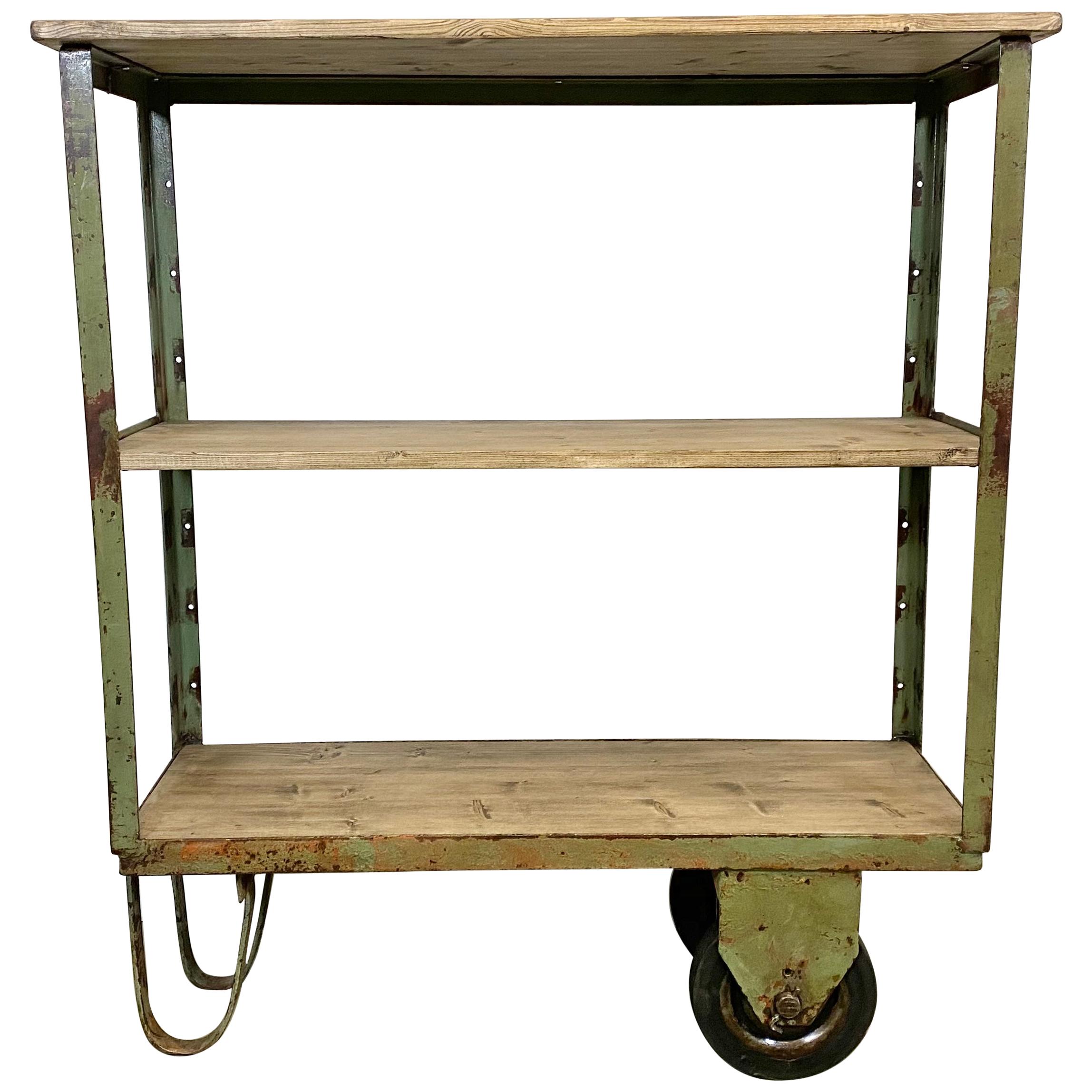 Green Industrial Shelf with Wheels, 1960s