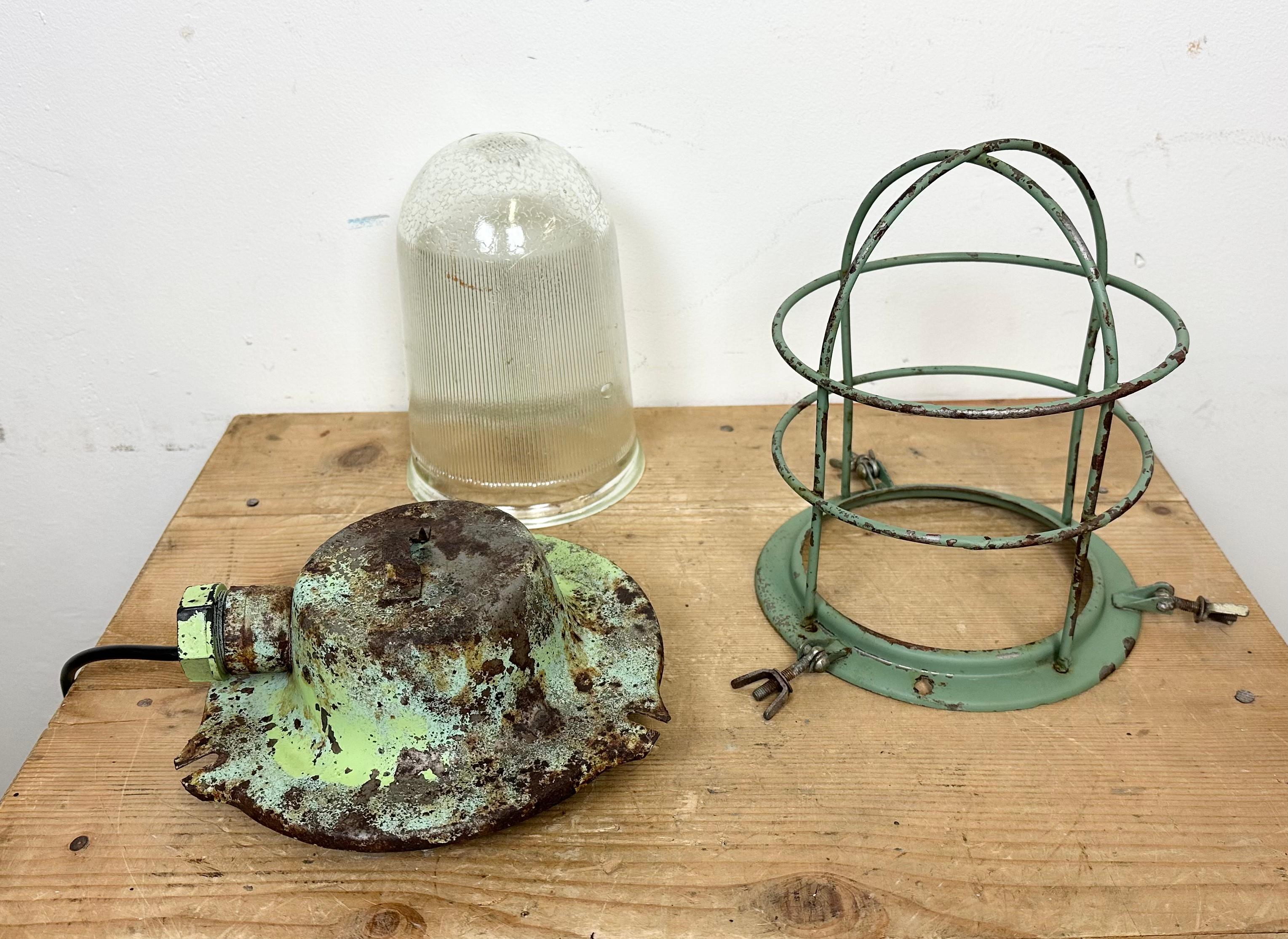 Green Industrial Soviet Bunker Pendant Light with Iron Grid, 1960s 7