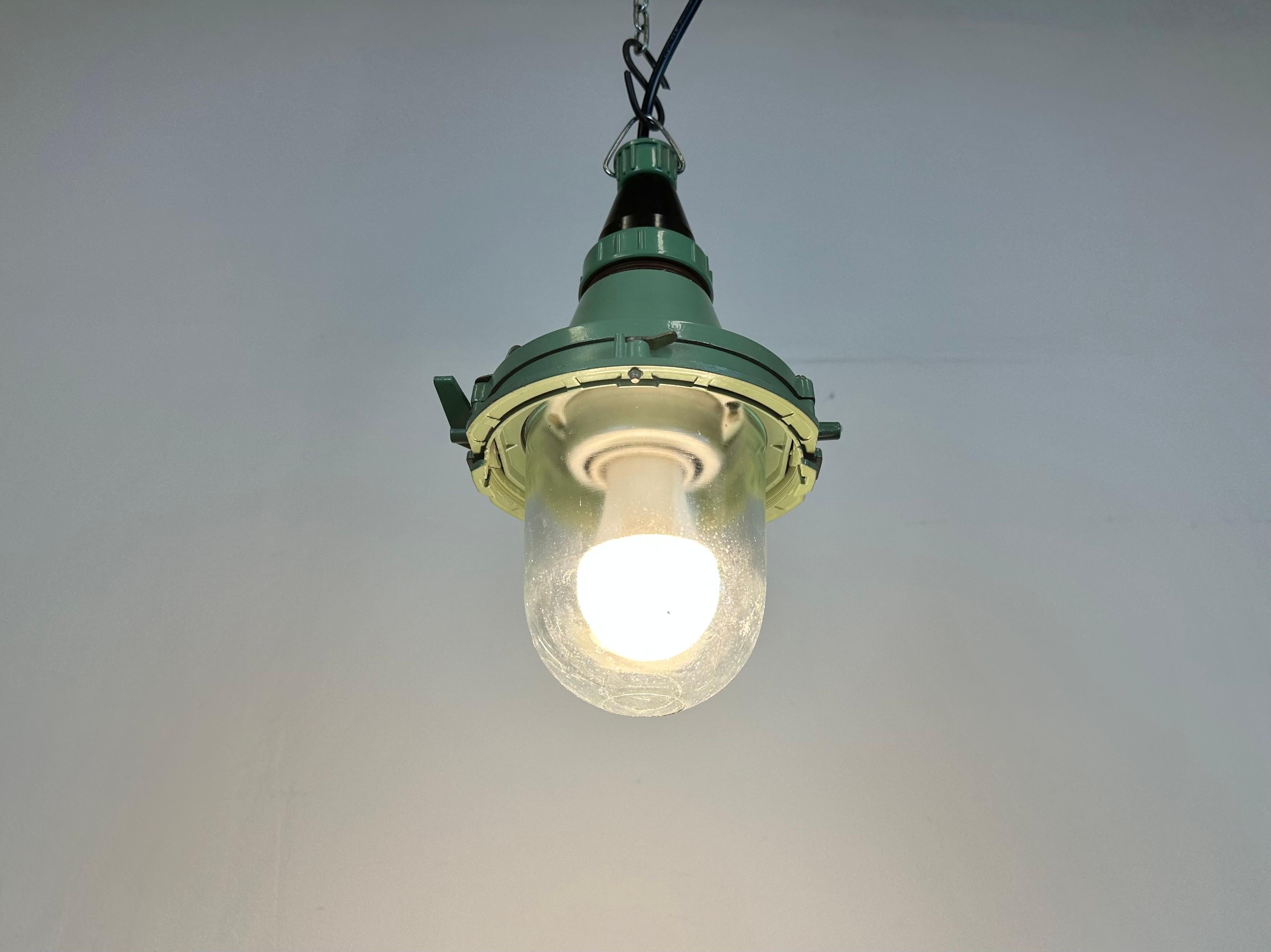 Green Industrial Soviet Pendant Light, 1960s For Sale 8