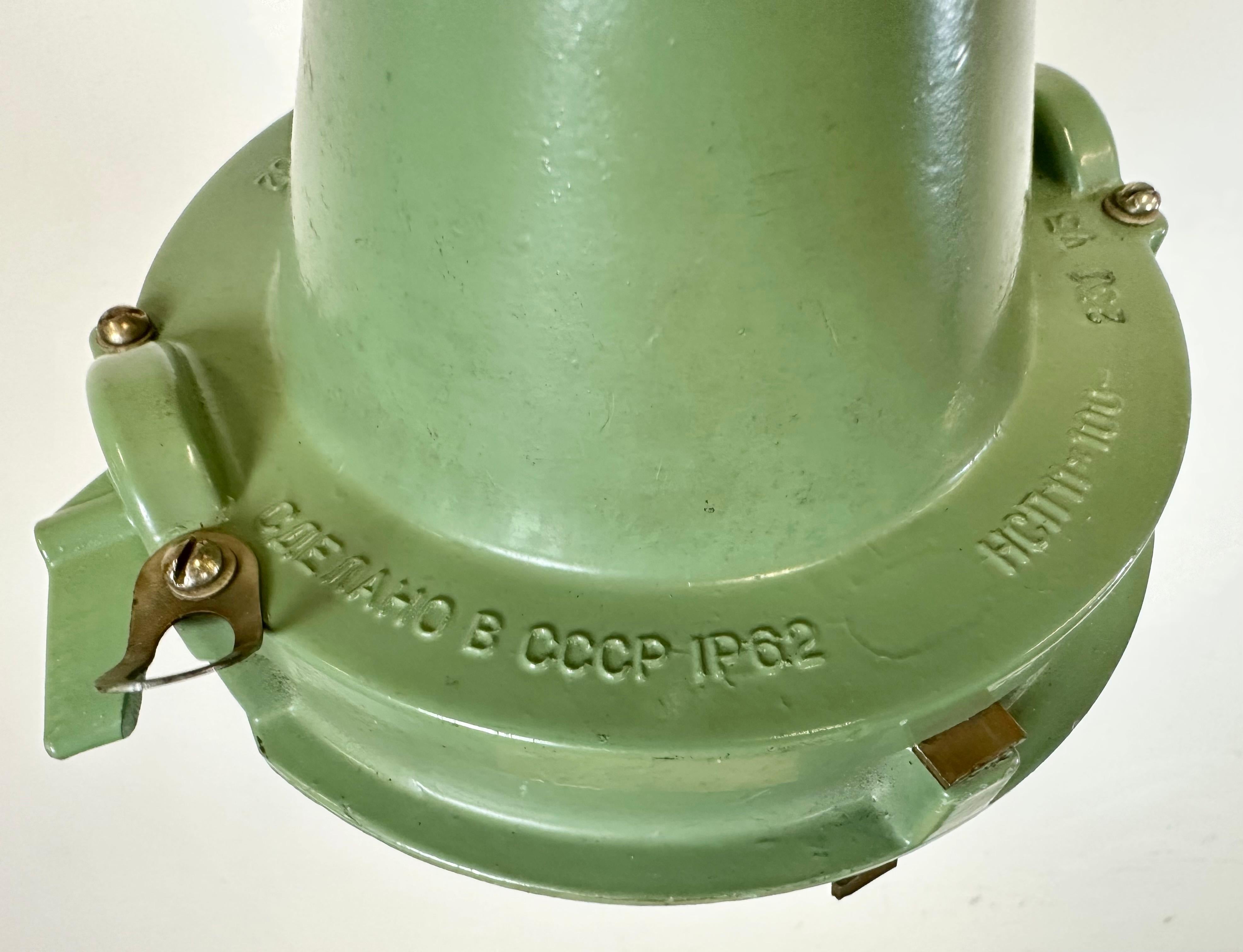 Green Industrial Soviet Pendant Light, 1960s For Sale 11