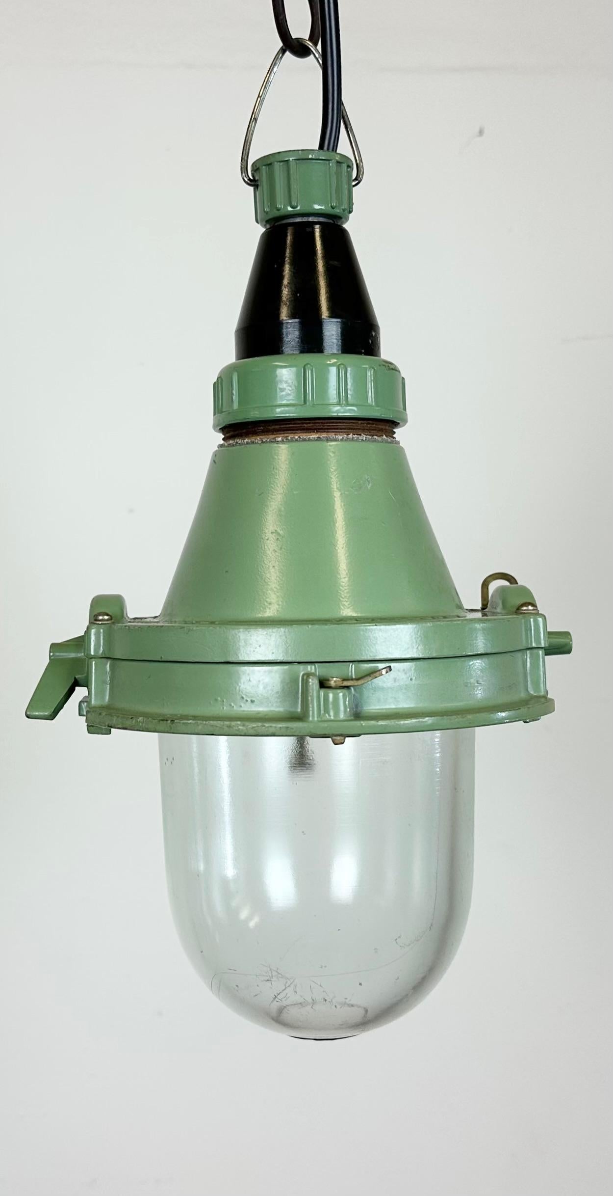 Russian Green Industrial Soviet Pendant Light, 1960s For Sale