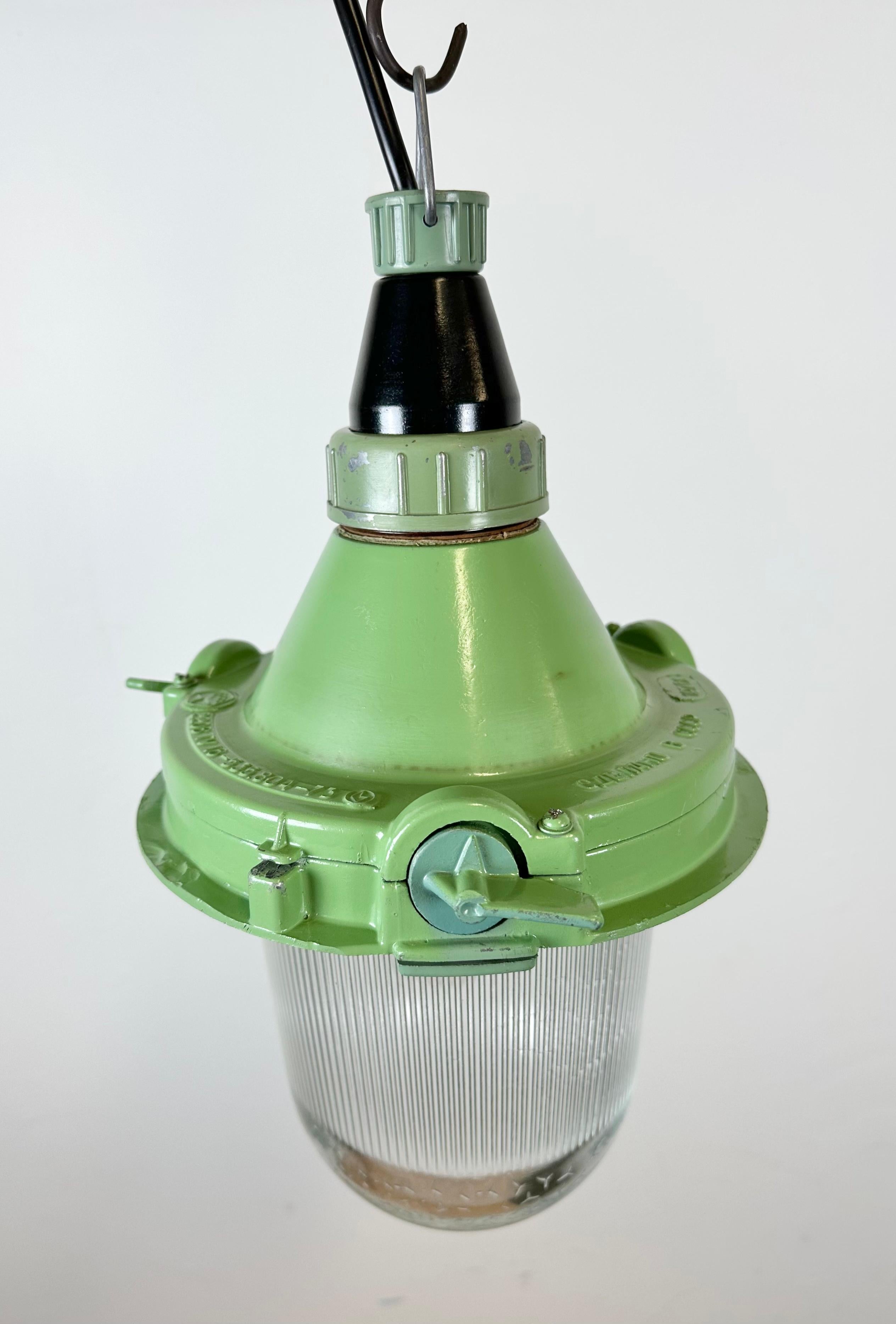 Metal Green Industrial Soviet Pendant Light, 1960s For Sale
