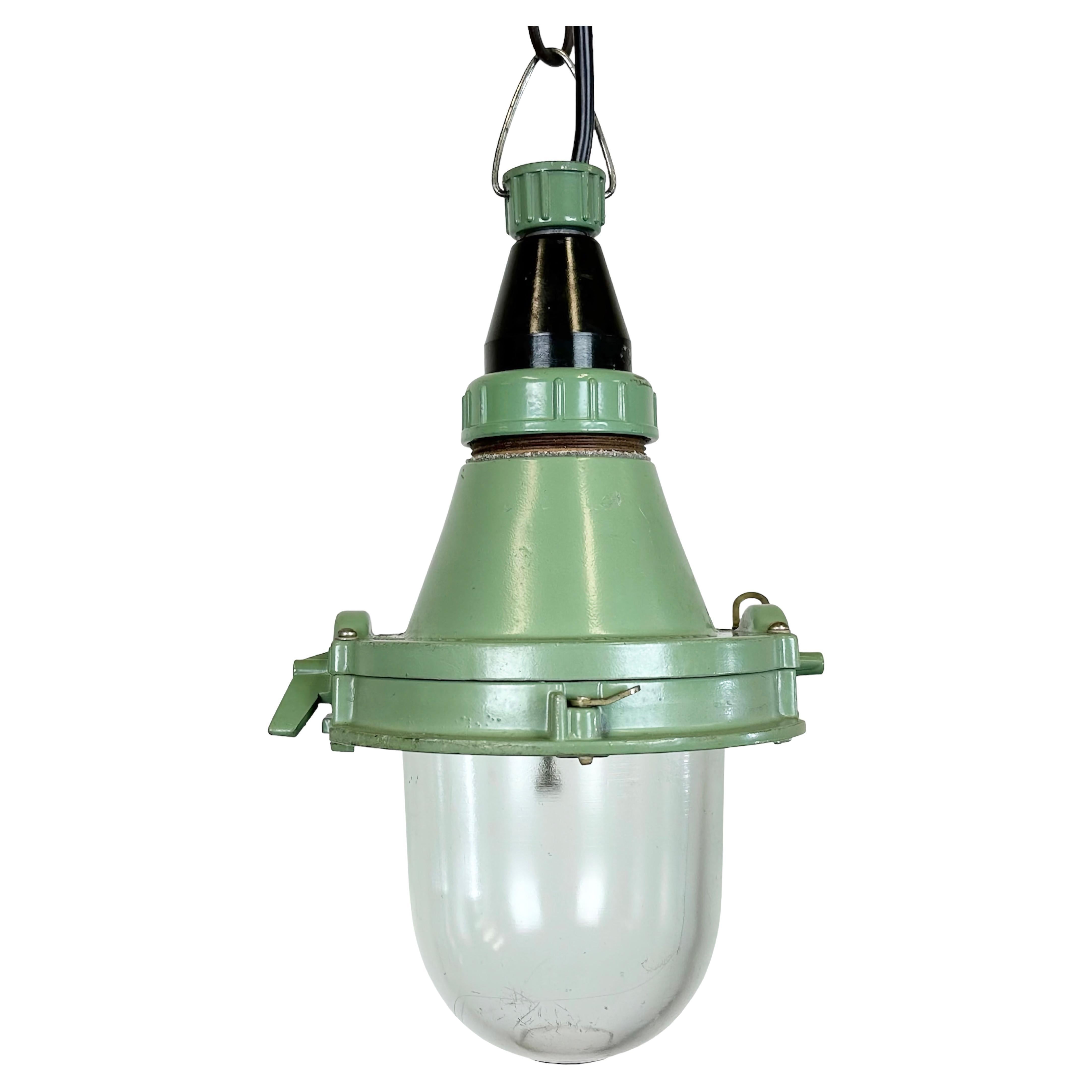 Green Industrial Soviet Pendant Light, 1960s For Sale