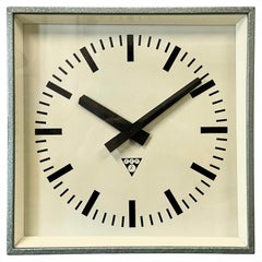 Used Green Industrial Square Wall Clock from Pragotron, 1970s