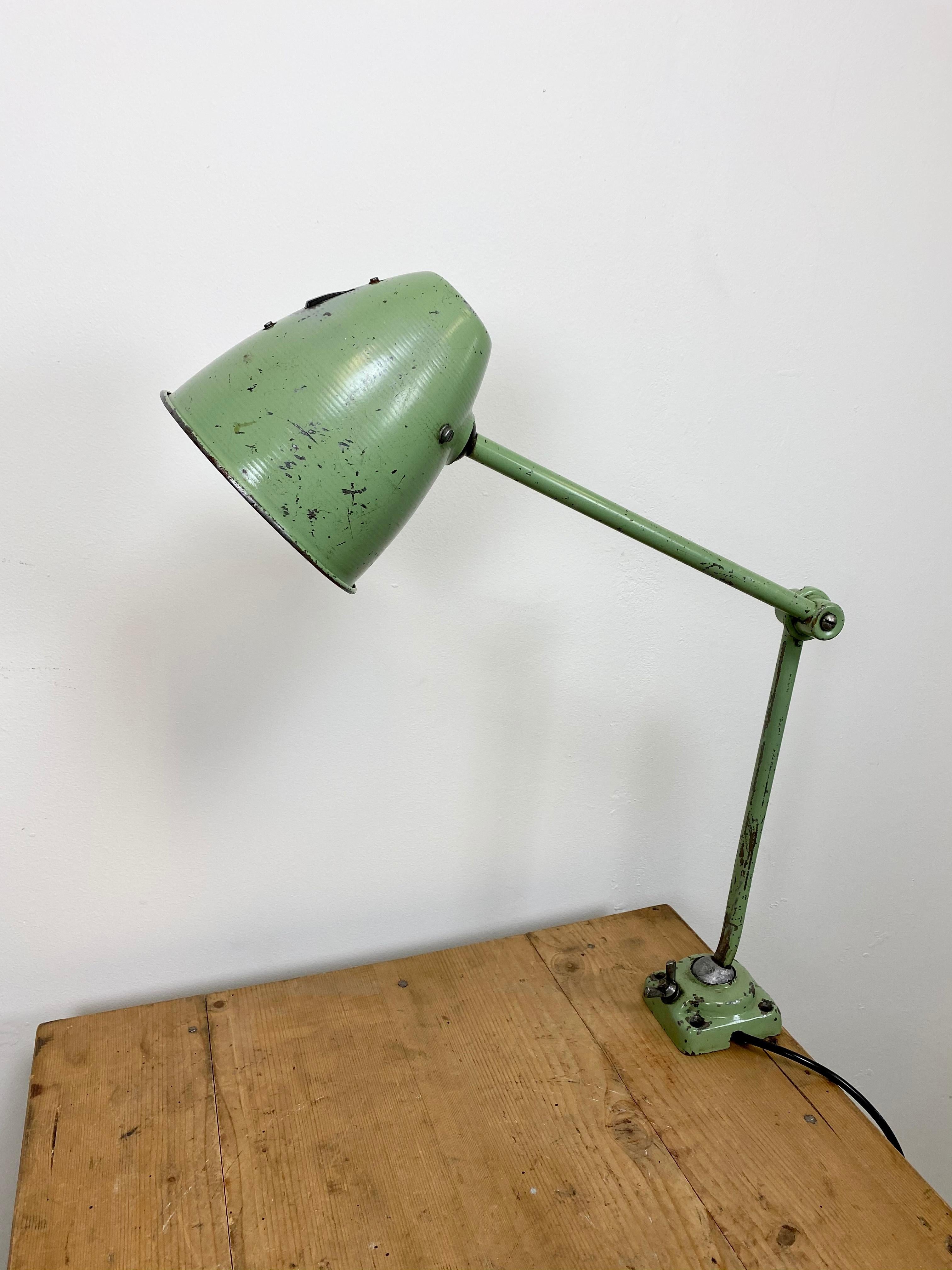 Czech Green Industrial Table Lamp, 1960s