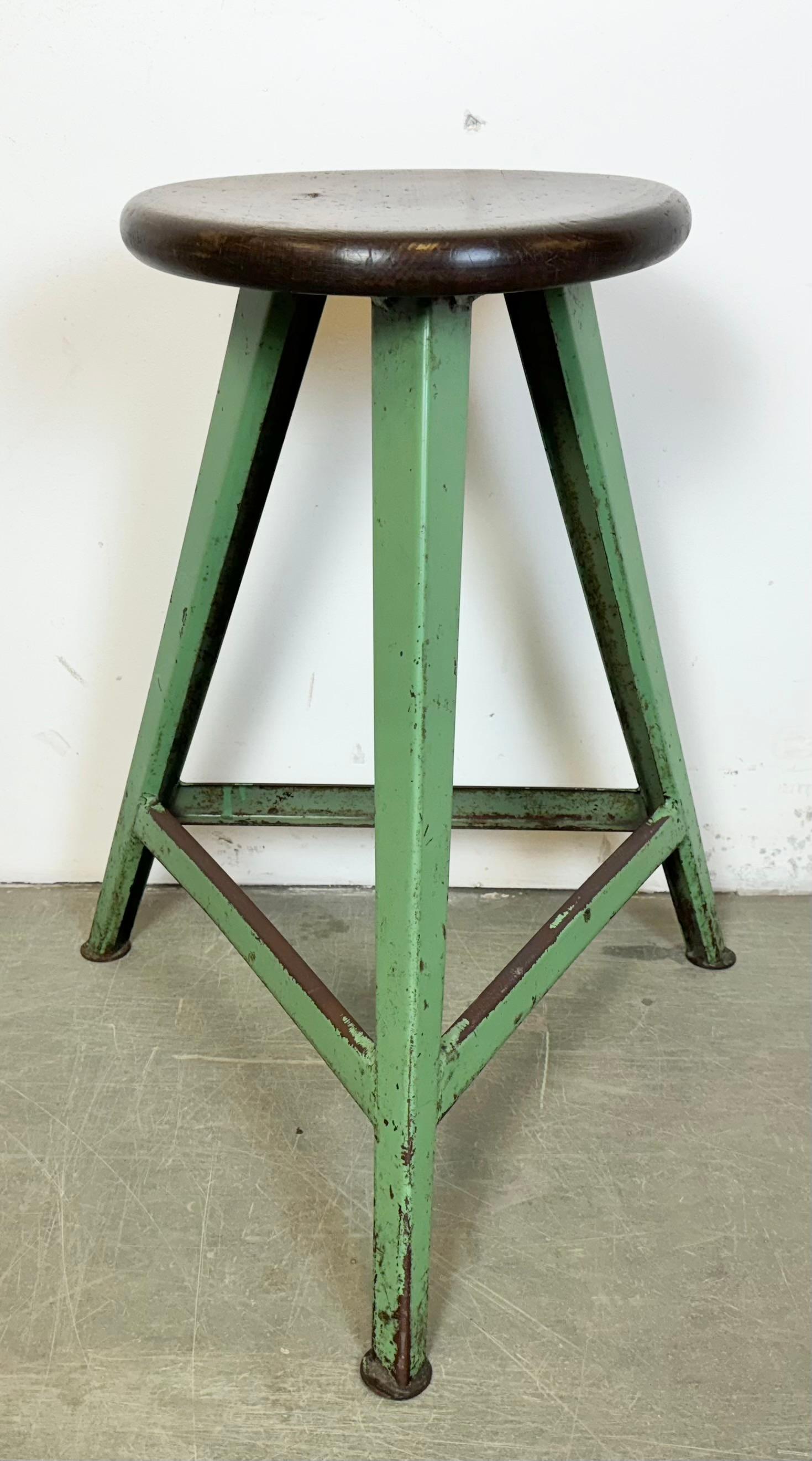 Czech Green Industrial Workshop Stool, 1960s For Sale