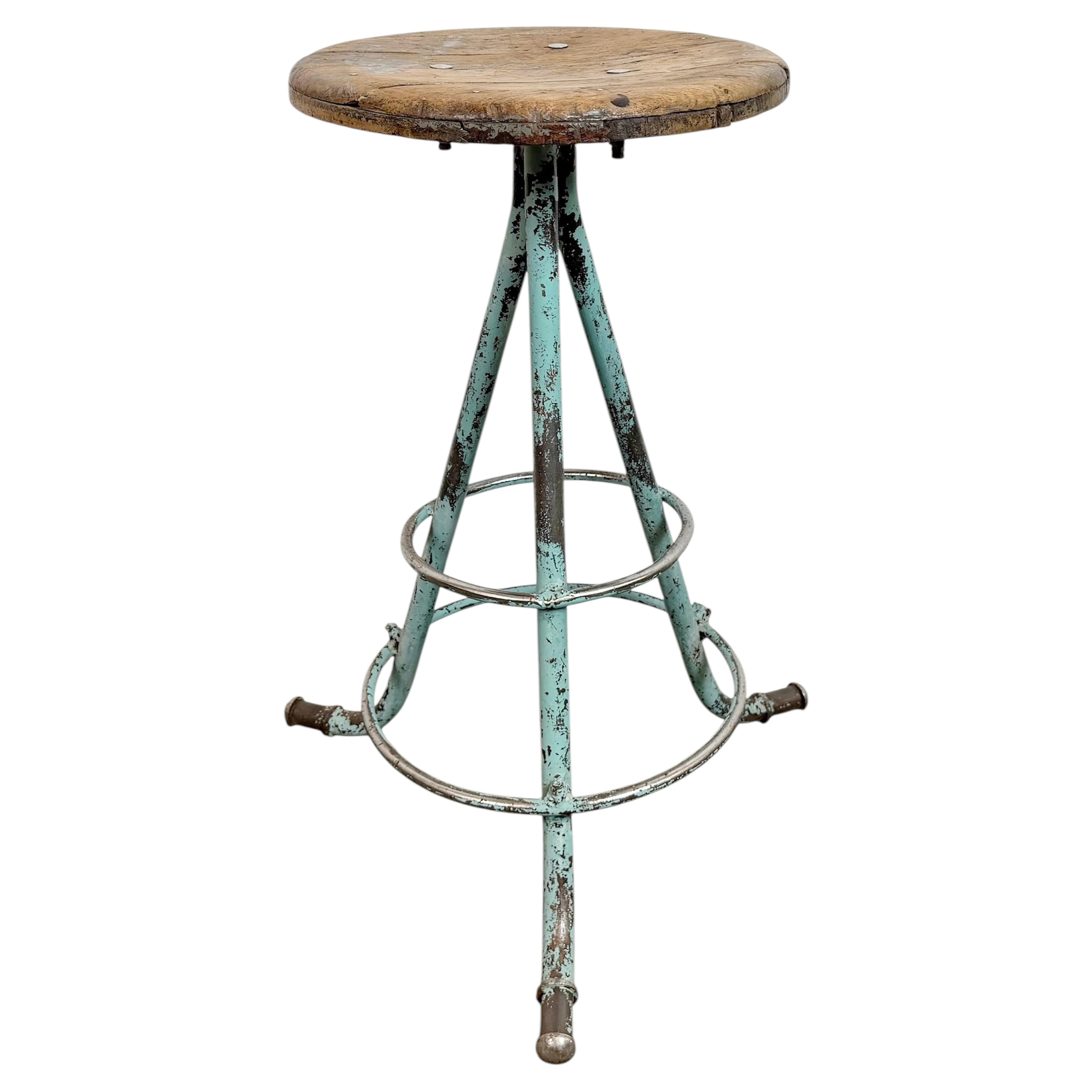 Green Industrial Workshop Stool, 1960s For Sale