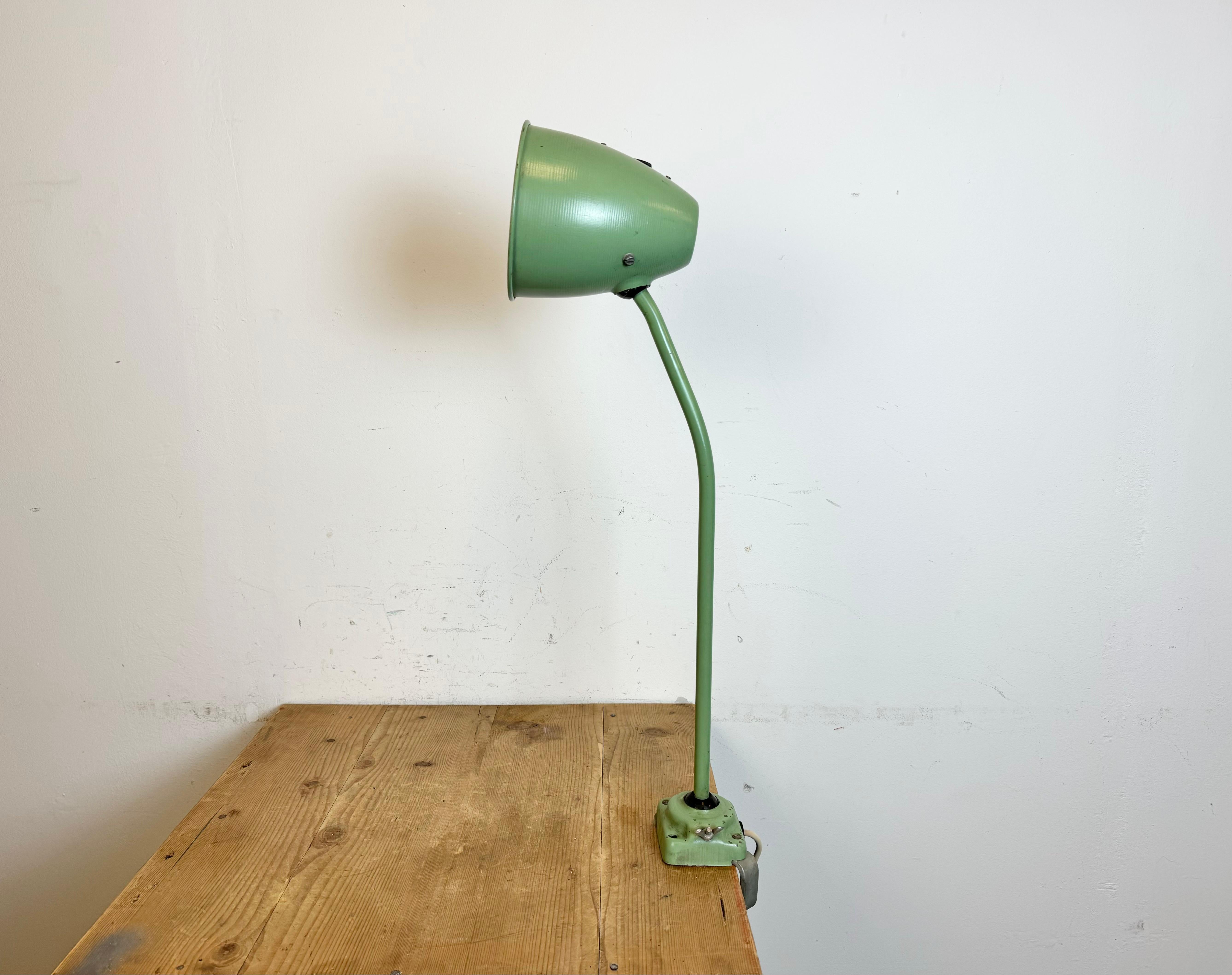 Czech Green Industrial Workshop Table Lamp, 1960s For Sale