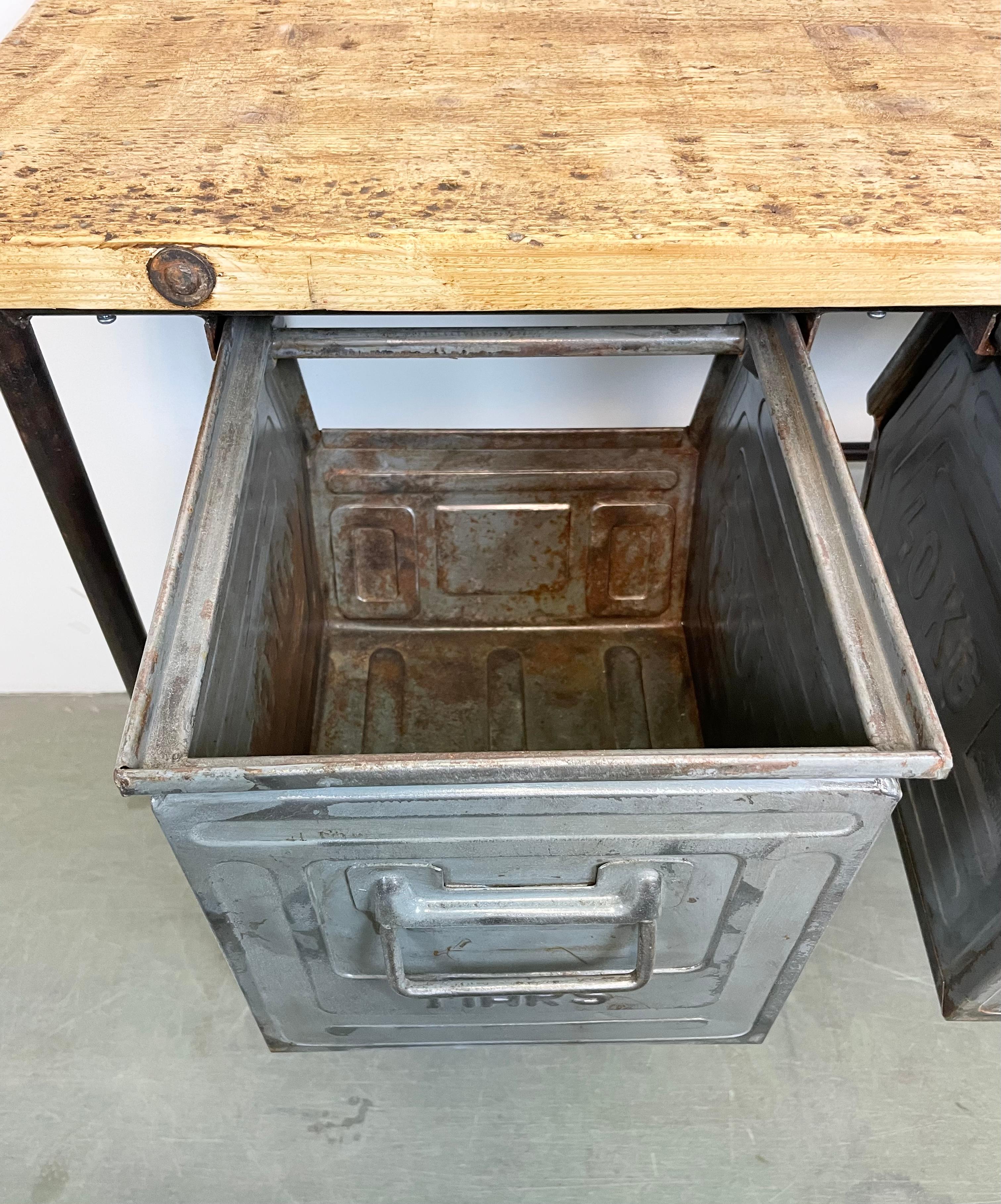 Industrial Worktable with Two Iron Drawers, 1960s For Sale 5
