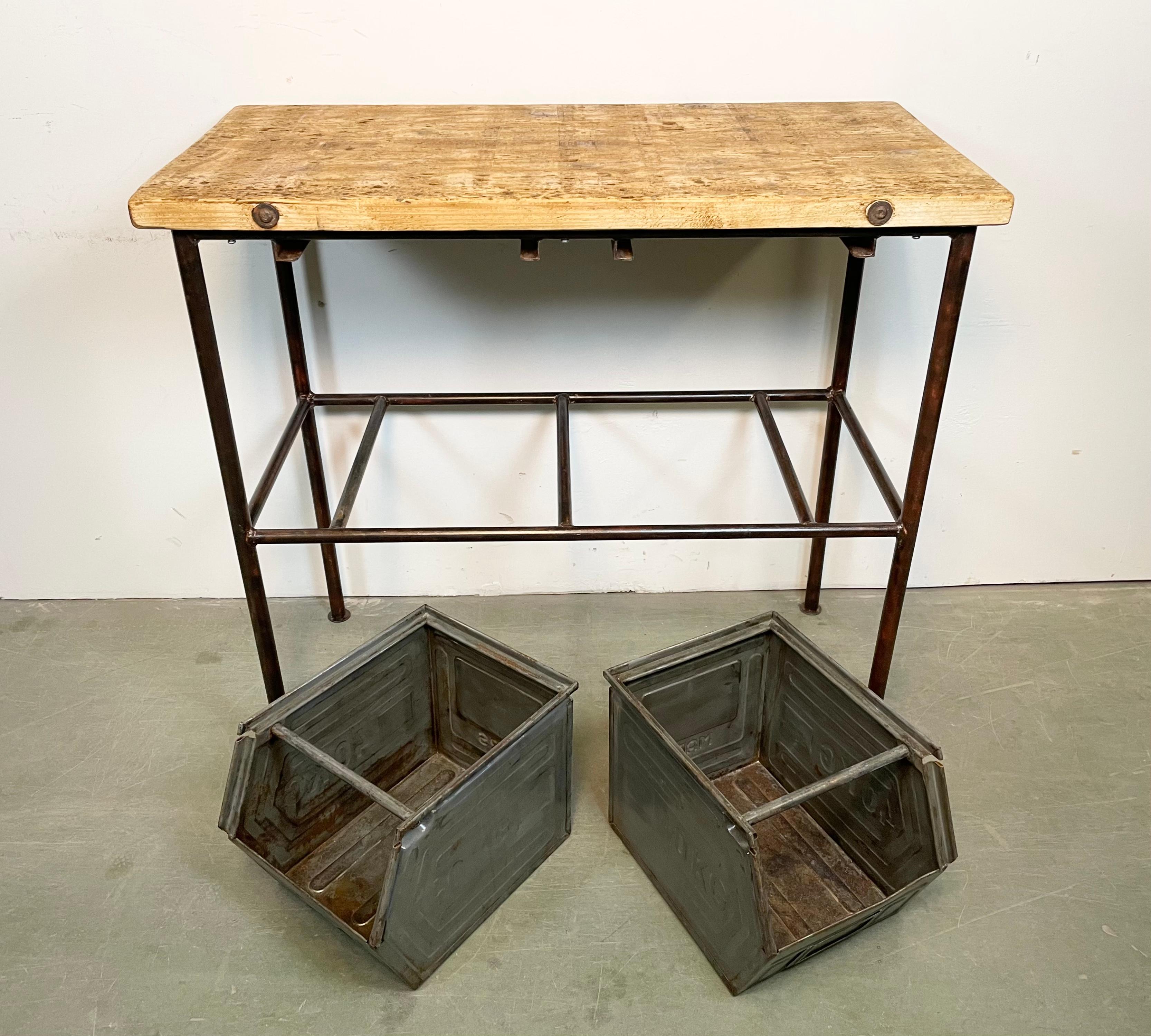 Industrial Worktable with Two Iron Drawers, 1960s For Sale 10