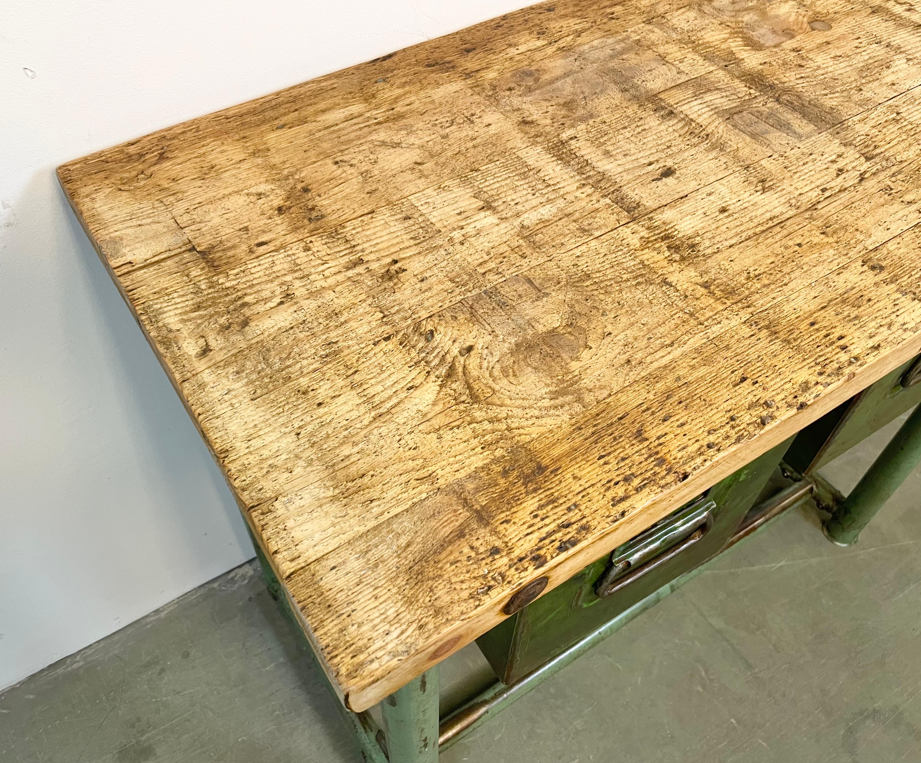 Green Industrial Worktable with Two Iron Drawers, 1960s For Sale 12