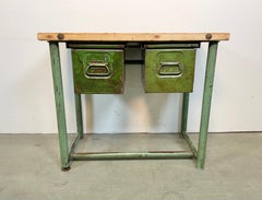 Green Industrial Worktable with Two Iron Drawers, 1960s