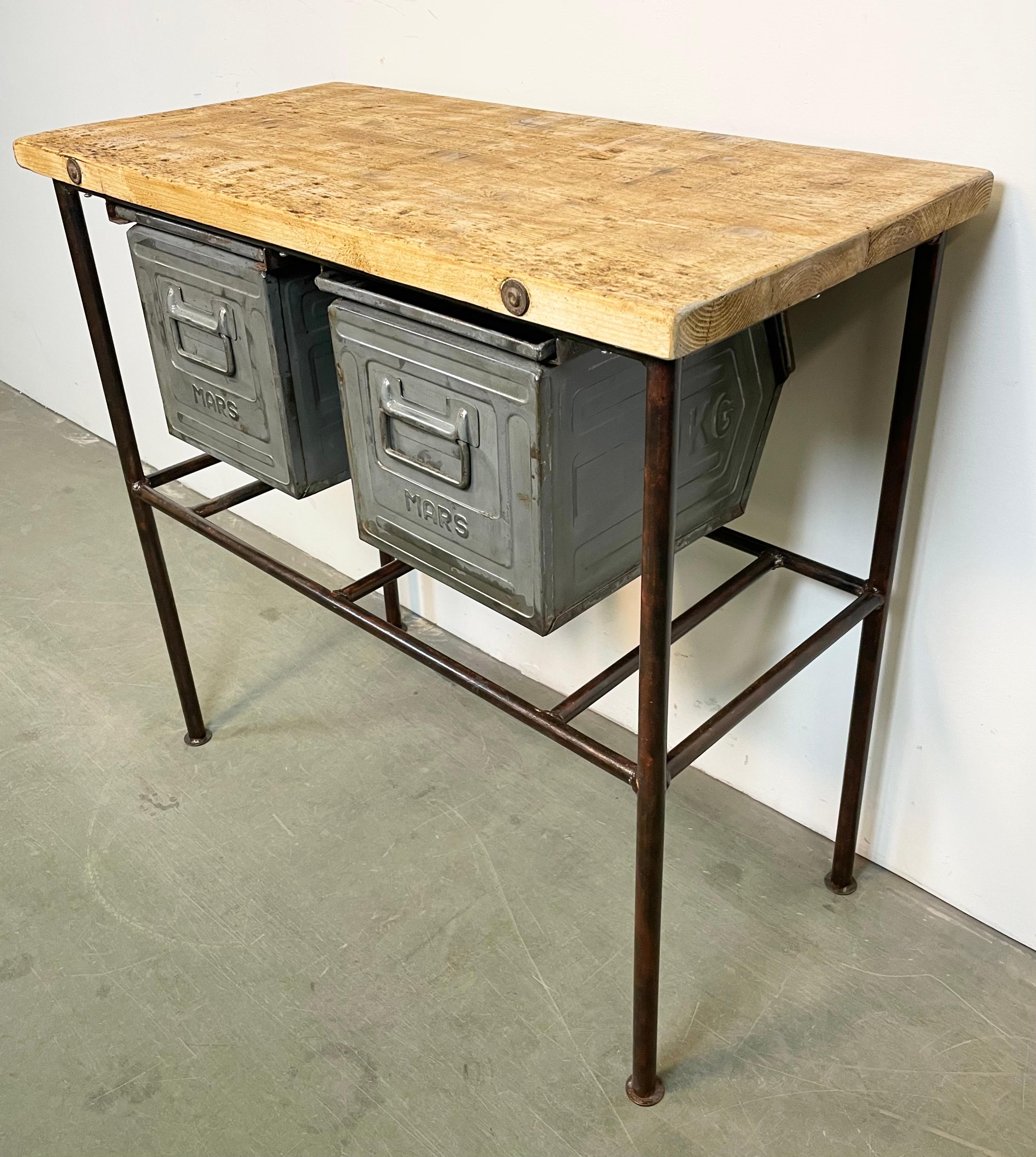 20th Century Industrial Worktable with Two Iron Drawers, 1960s For Sale
