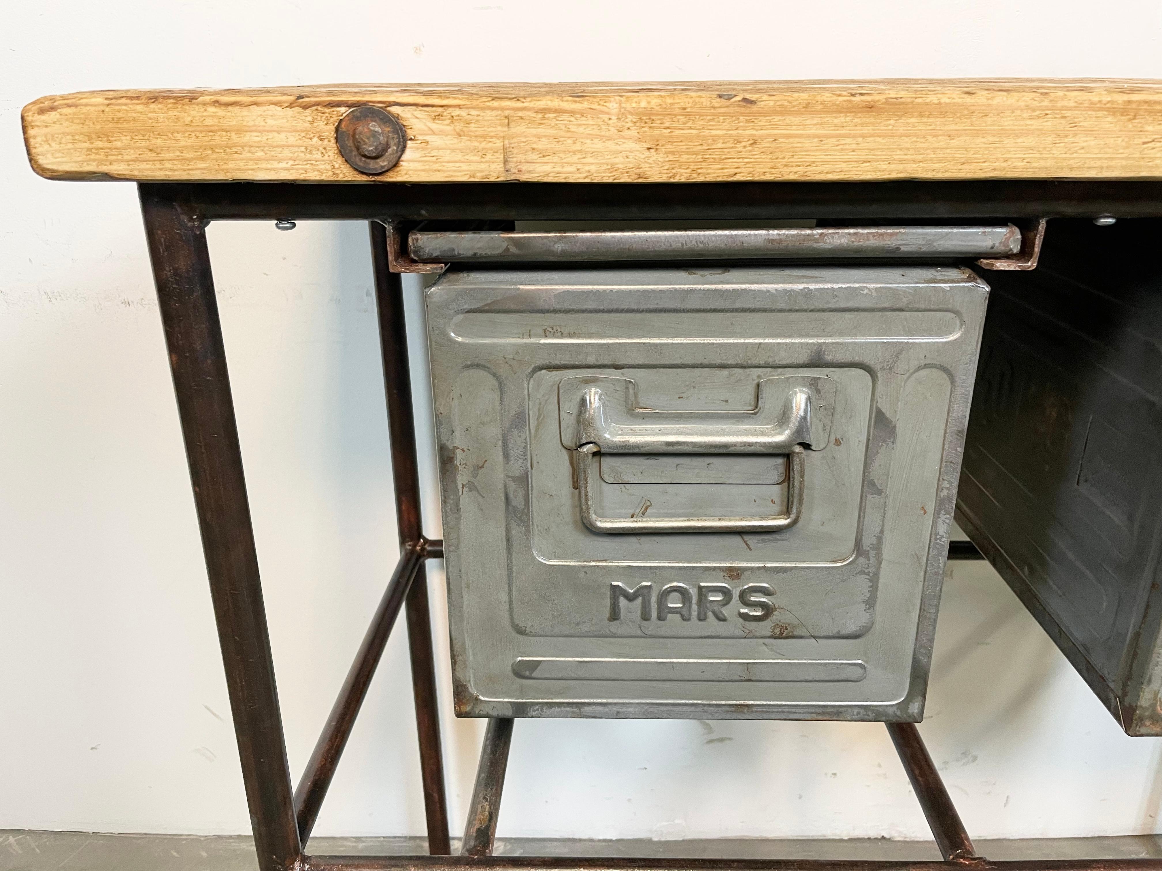 Industrial Worktable with Two Iron Drawers, 1960s For Sale 1