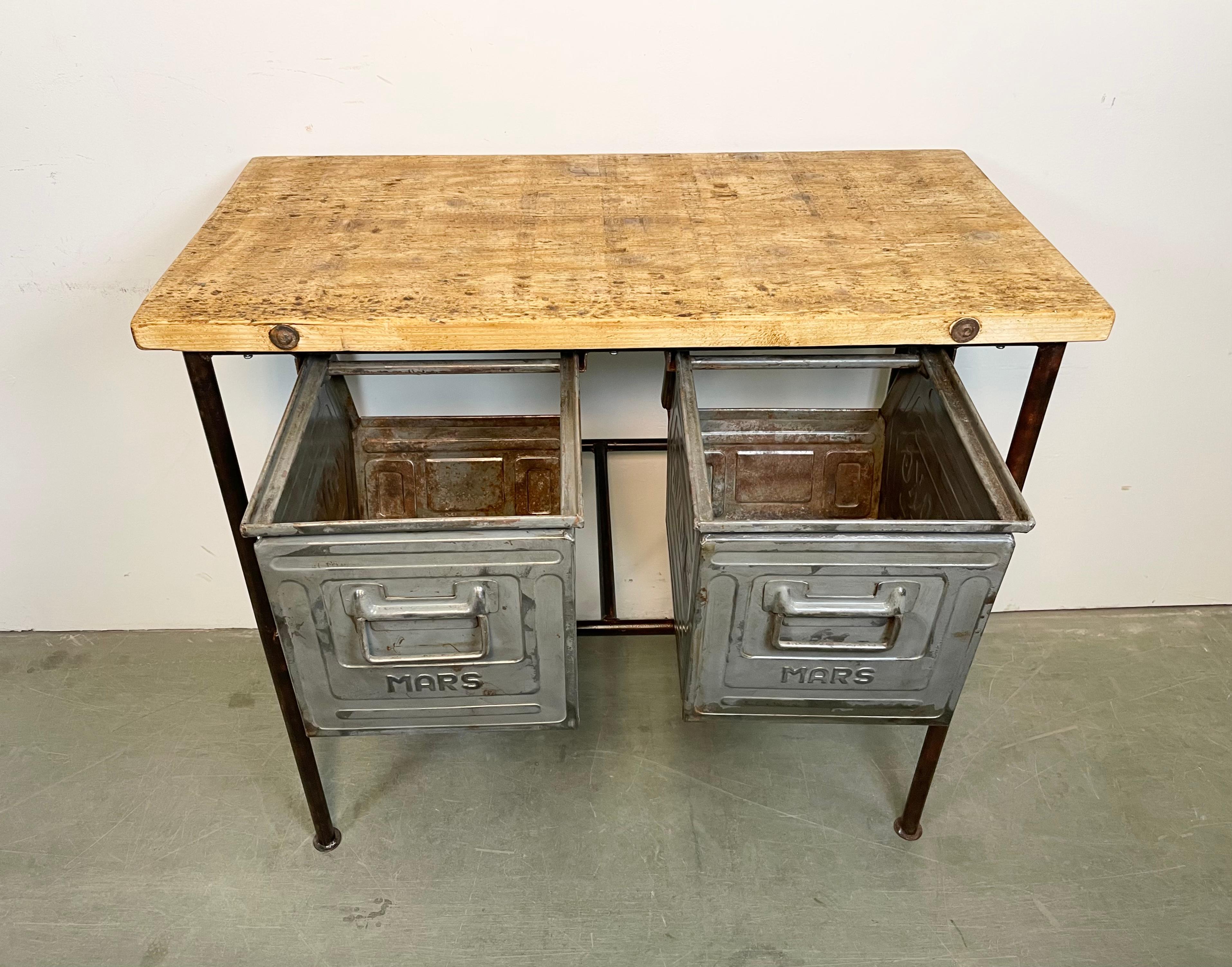Industrial Worktable with Two Iron Drawers, 1960s For Sale 3