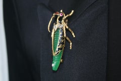 Green Insect Bug Inspired Diamond and Emerald Pin