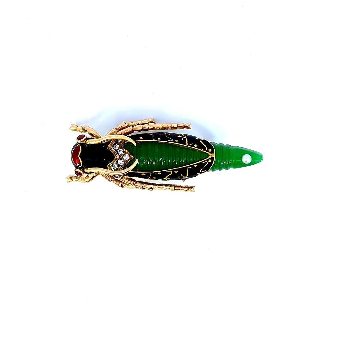 Green Insect Bug Inspired Diamond and Emerald Pin In Good Condition For Sale In New York, NY